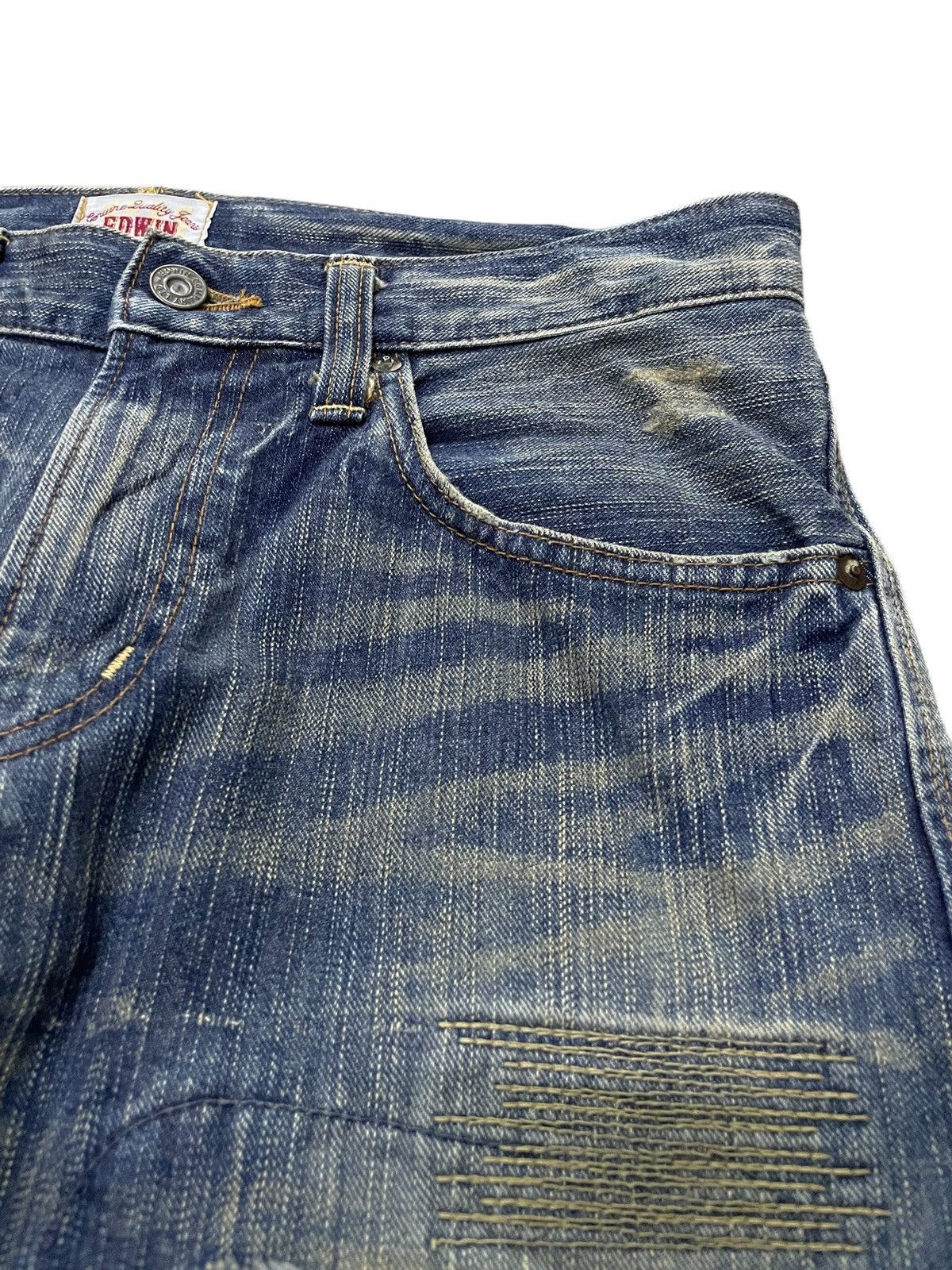 Edwin × Hysteric Glamour Vintage Edwin 403XV Patchwork Zig Zag Distressed Jeans Size US 32 / EU 48 - 9 Thumbnail