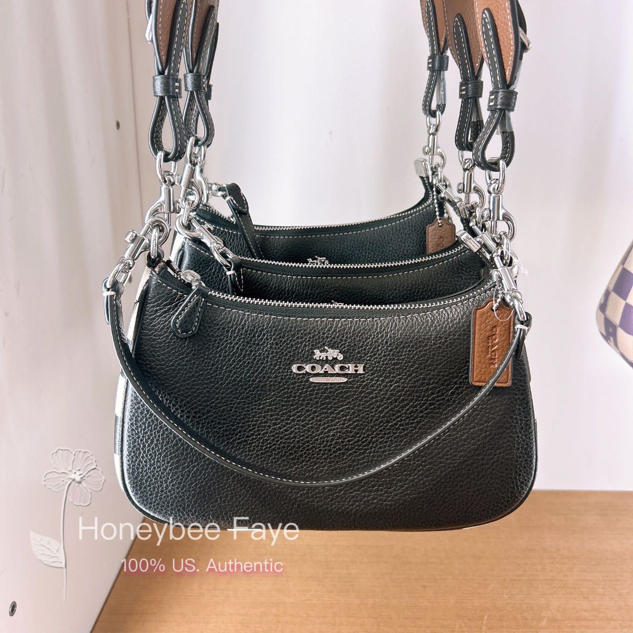 image of NWT Coach Teri Shoulder Bag With Checkerboard Print in Silver/Black/Chalk, Women's