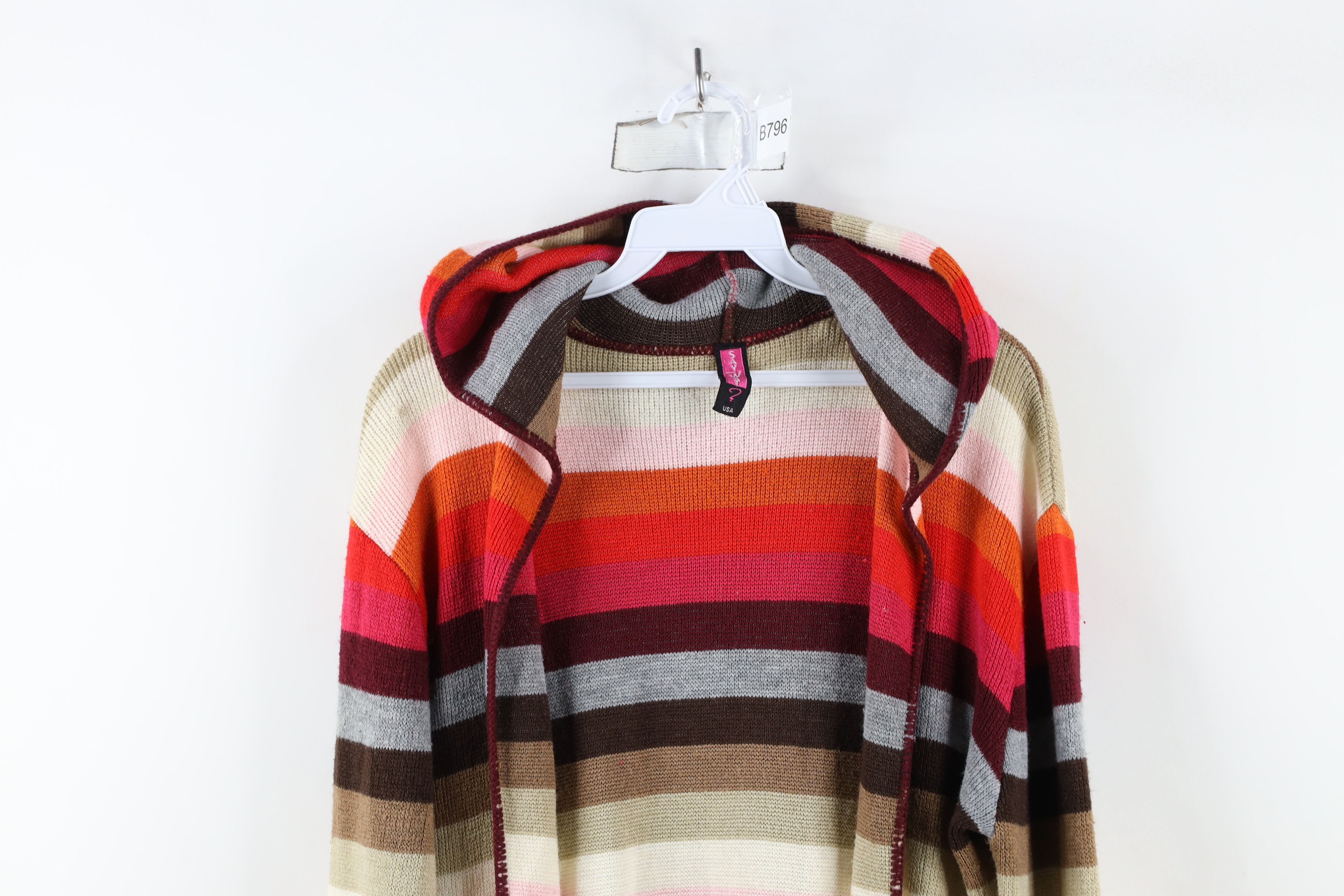 Vintage Vintage 90s Y2K Babydoll Striped Hooded Knit Sweater USA Size S / US 4 / IT 40 - 2 Thumbnail
