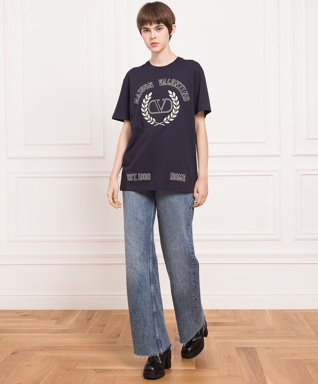 Valentino o1y0326 Logo T- Shirt in Midnight Blue Size S / US 4 / IT 40 - 2 Thumbnail