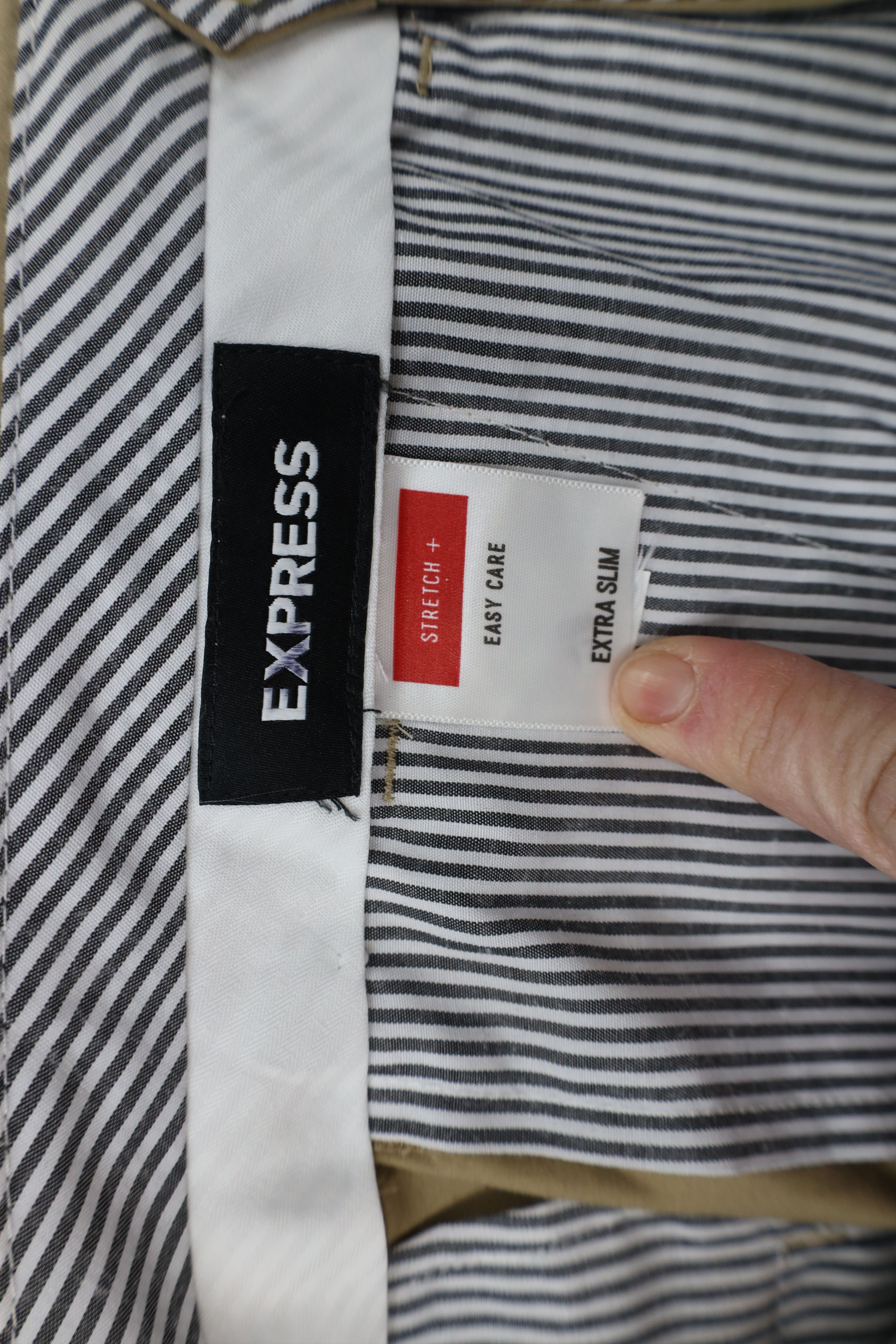 Express × Vintage Express Slim Fit Flat Front Chino Chinos Pants Beige Khaki Size US 31 - 7 Thumbnail