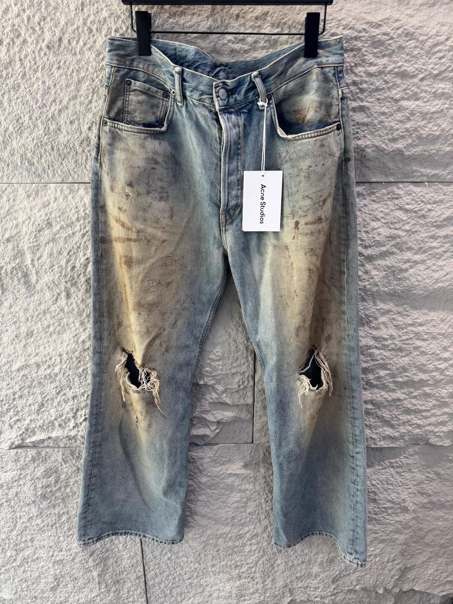 Acne Studios Acne FW23 M Blue Dirty Wash Distressed Jeans 32/30 Size US 32 / EU 48 - 1 Thumbnail