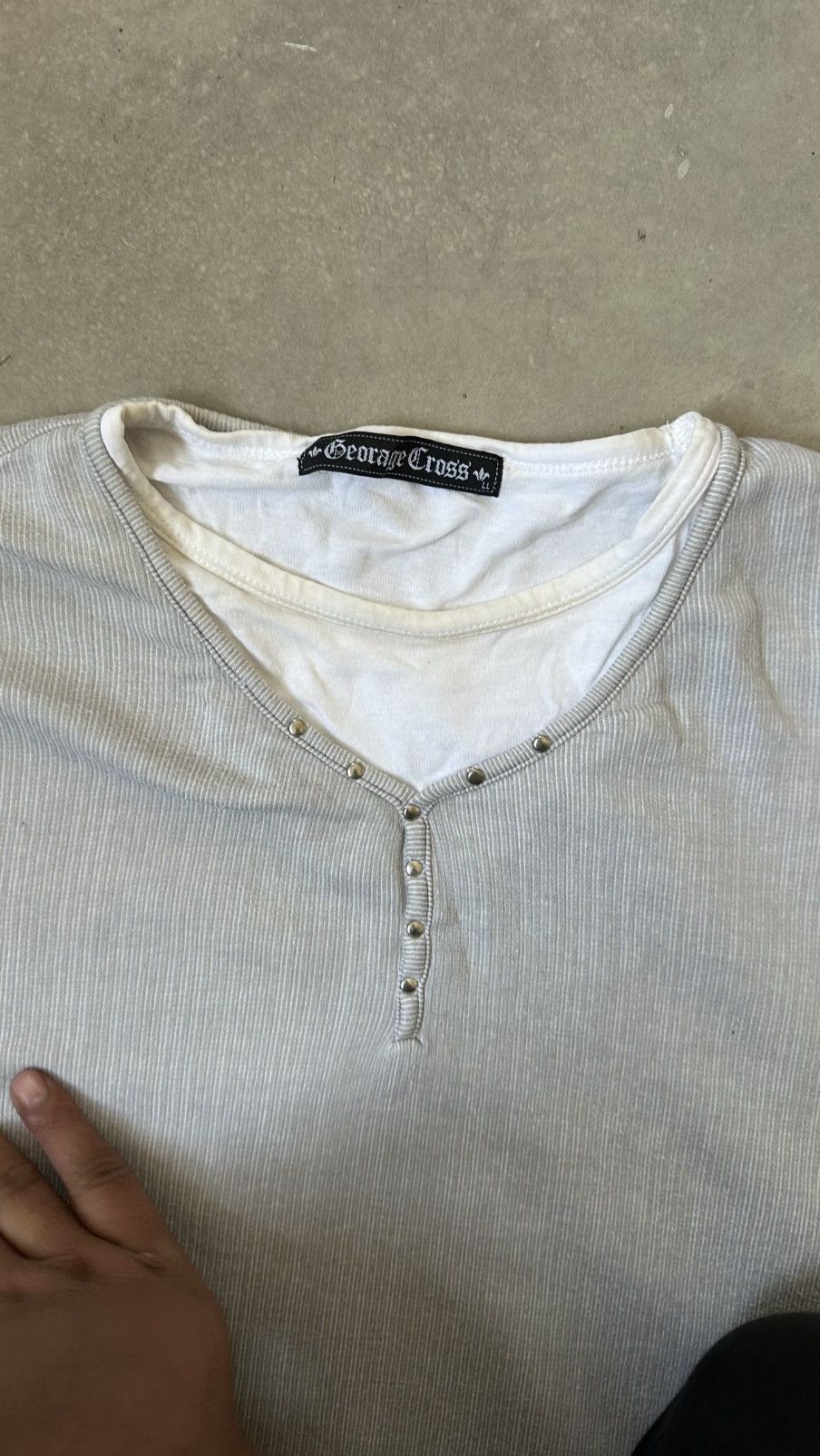 Japanese Brand JAPA GEORAGE CROSS DOUBLE NECK TEE AFFLICTION Size US L / EU 52-54 / 3 - 5 Thumbnail