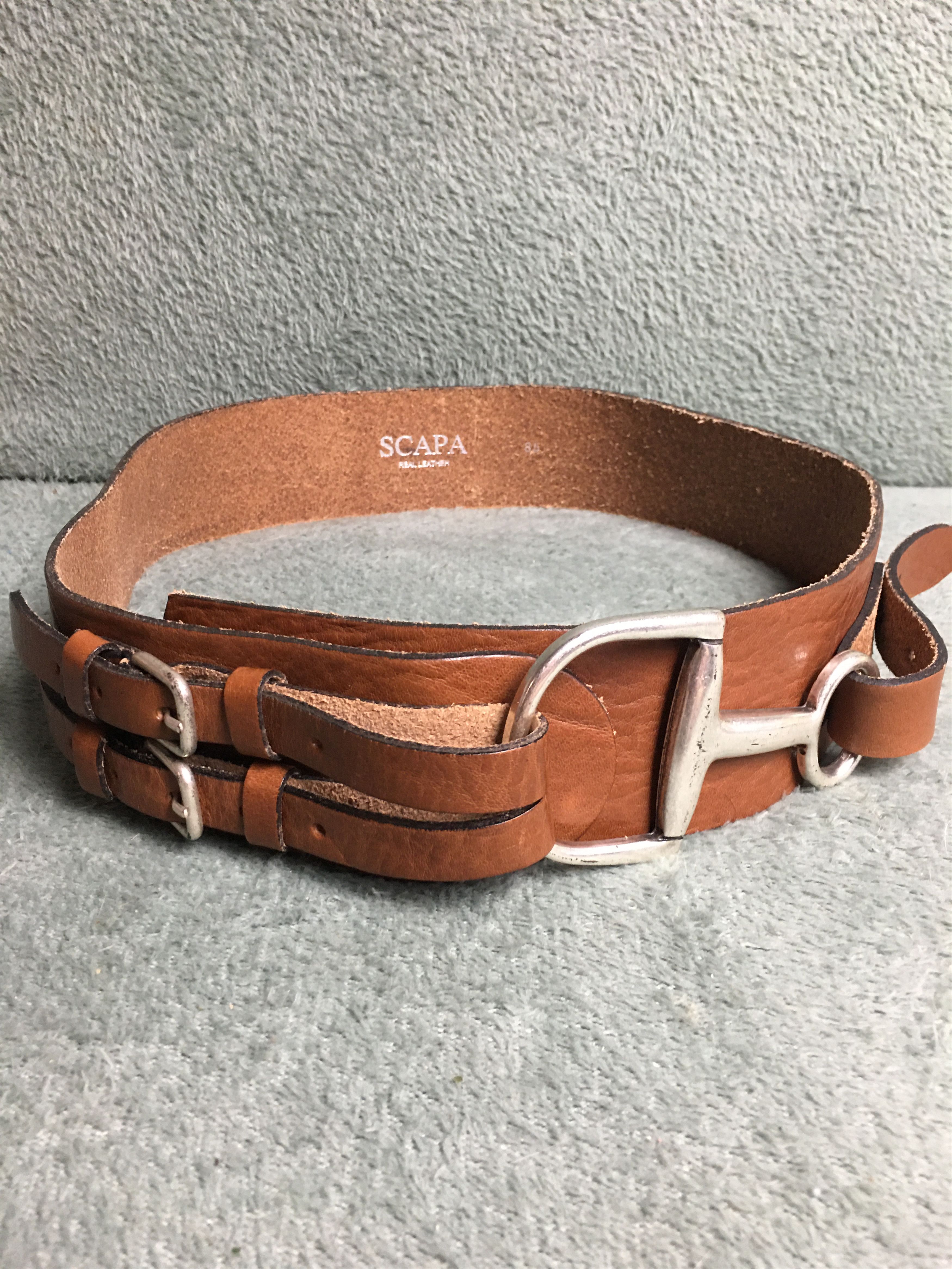 Leather SCAPA Italy Wide Leather Belt Horsebit Buckle Size 85 Size ONE SIZE - 4 Thumbnail