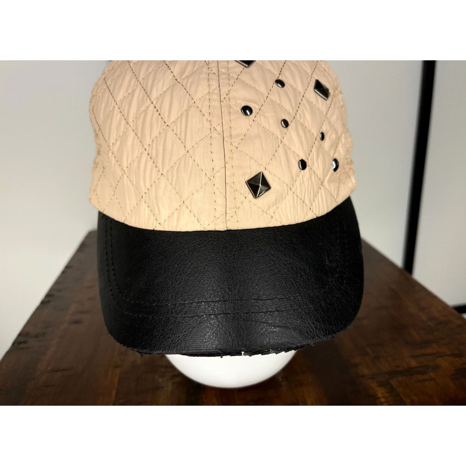 Vintage Bongo Hat Cap Strap Back Womens One Size Beige Beaded Bling Polyester Blend Hat Cap One Size Beige Beaded Rhinestone Strap Womens Size ONE SIZE - 3 Thumbnail