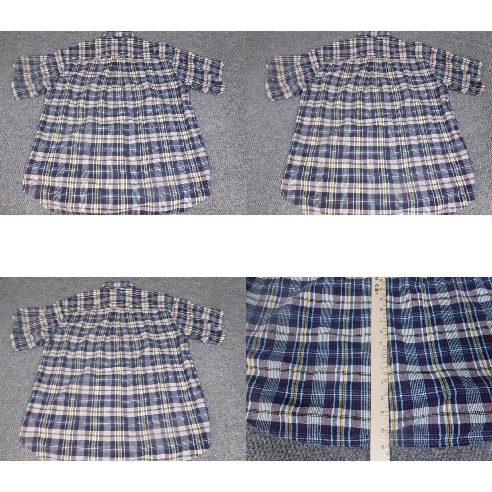 Izod IZOD Shirt Button-Up Mens Large Blue Plaid Short Sleeve Classic Collar Down Casual Regular Button-Navy Blue, Cotton, Knit, Breathable, Vintage: No Size US L / EU 52-54 / 3 - 8 Thumbnail