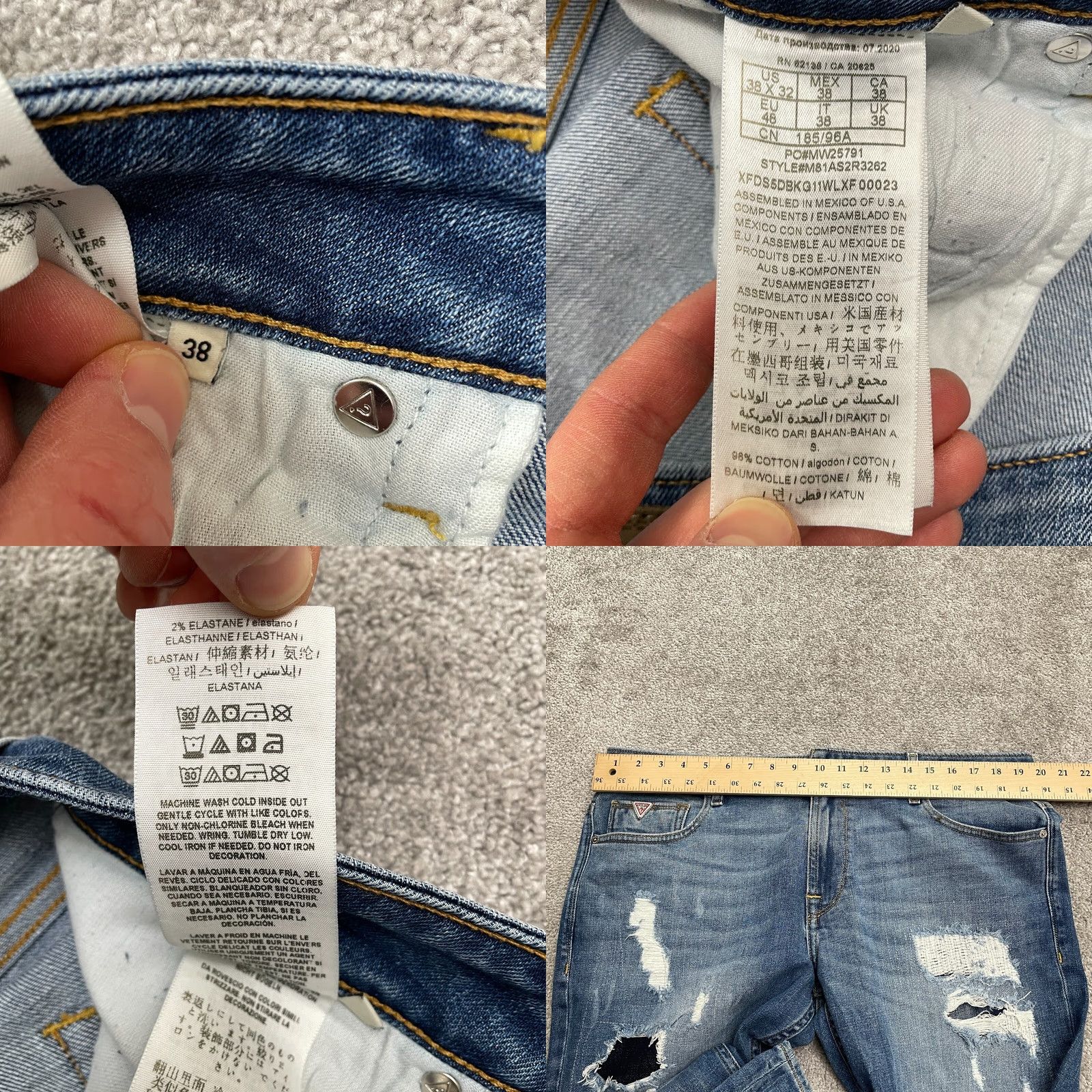 Guess GUESS Jeans Slim 5-Pocket Denim Tapered Distressed Blue Medium Wash Mens 38 Regular Size Size US 38 / EU 54 - 9 Thumbnail