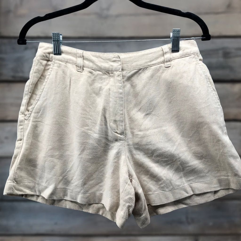 Ann Taylor VINTAGE? No. Ann Taylor 100% Linen Shorts Womens 4 Beige High Rise Flat Front Zip Hook Shirt Size 27" / US 4 / IT 40 - 1 Thumbnail