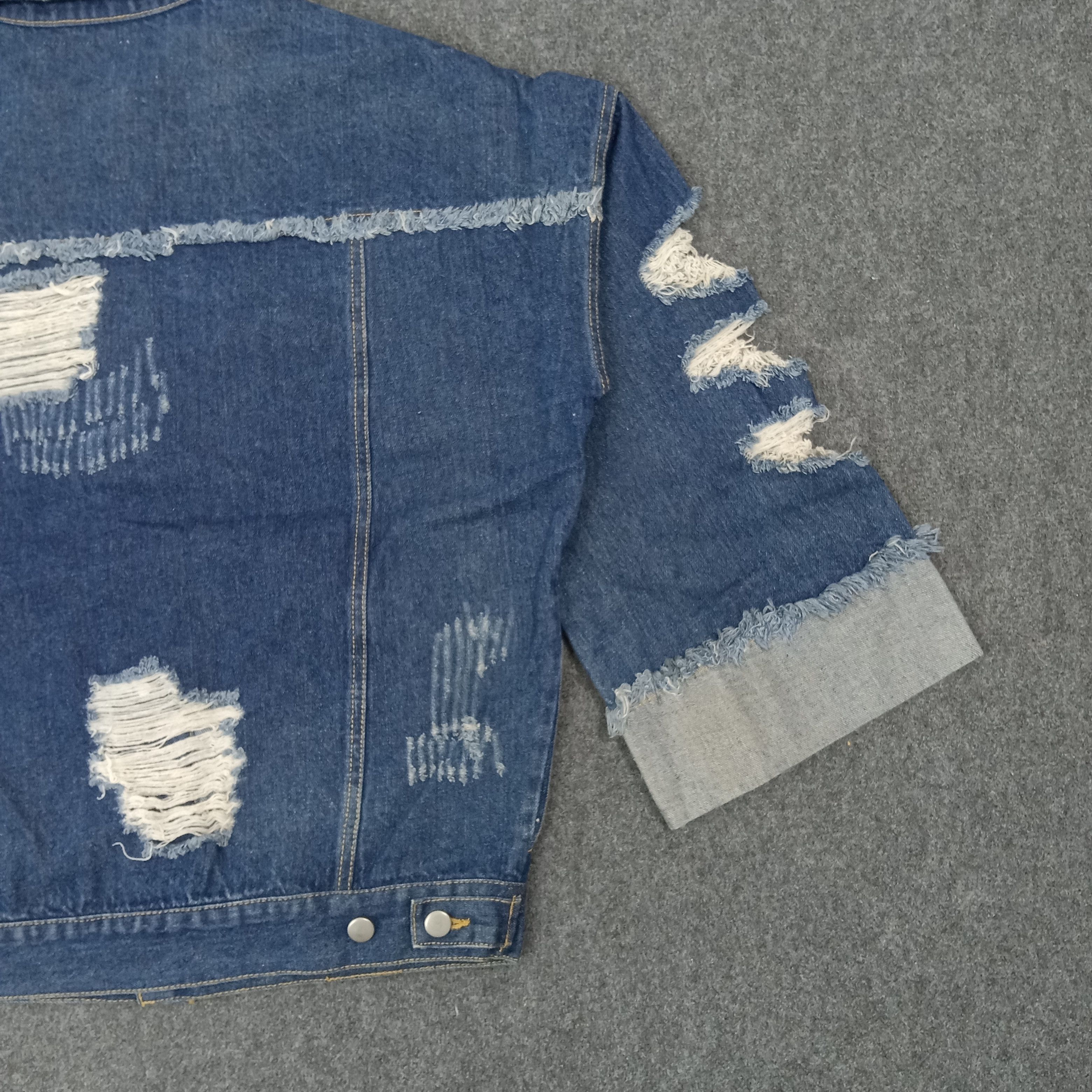 For All To Envy ENVYM Designer Sleeve Raw Hem Ripped Denim Jacket C266N20 Size US L / EU 52-54 / 3 - 5 Thumbnail