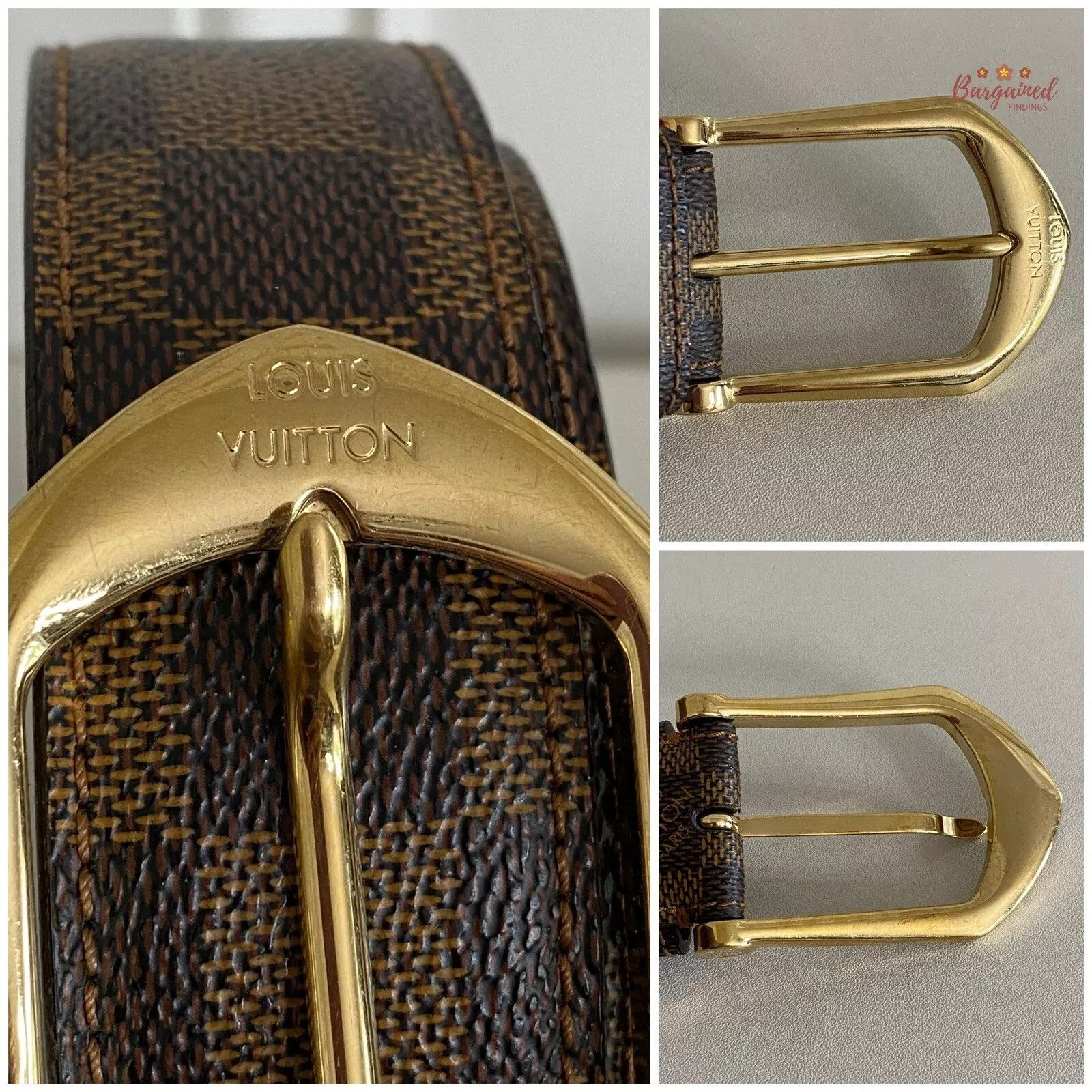 Louis Vuitton Louis Vuitton Brown Damier Ebene Riveted Gold Buckle Belt Size 32 - 3 Thumbnail