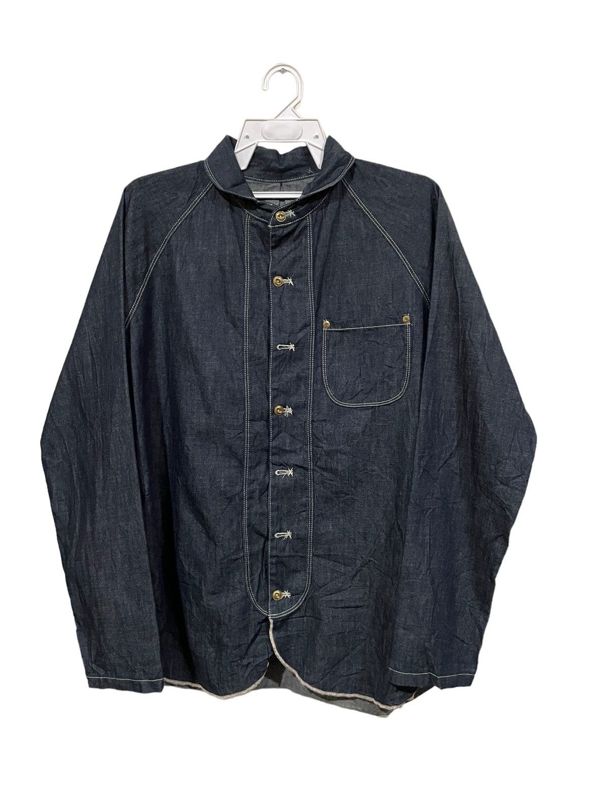 Japanese Brand Japan Made Chairmade Denim Military Shawl Collar Shirts Size US L / EU 52-54 / 3 - 1 Thumbnail