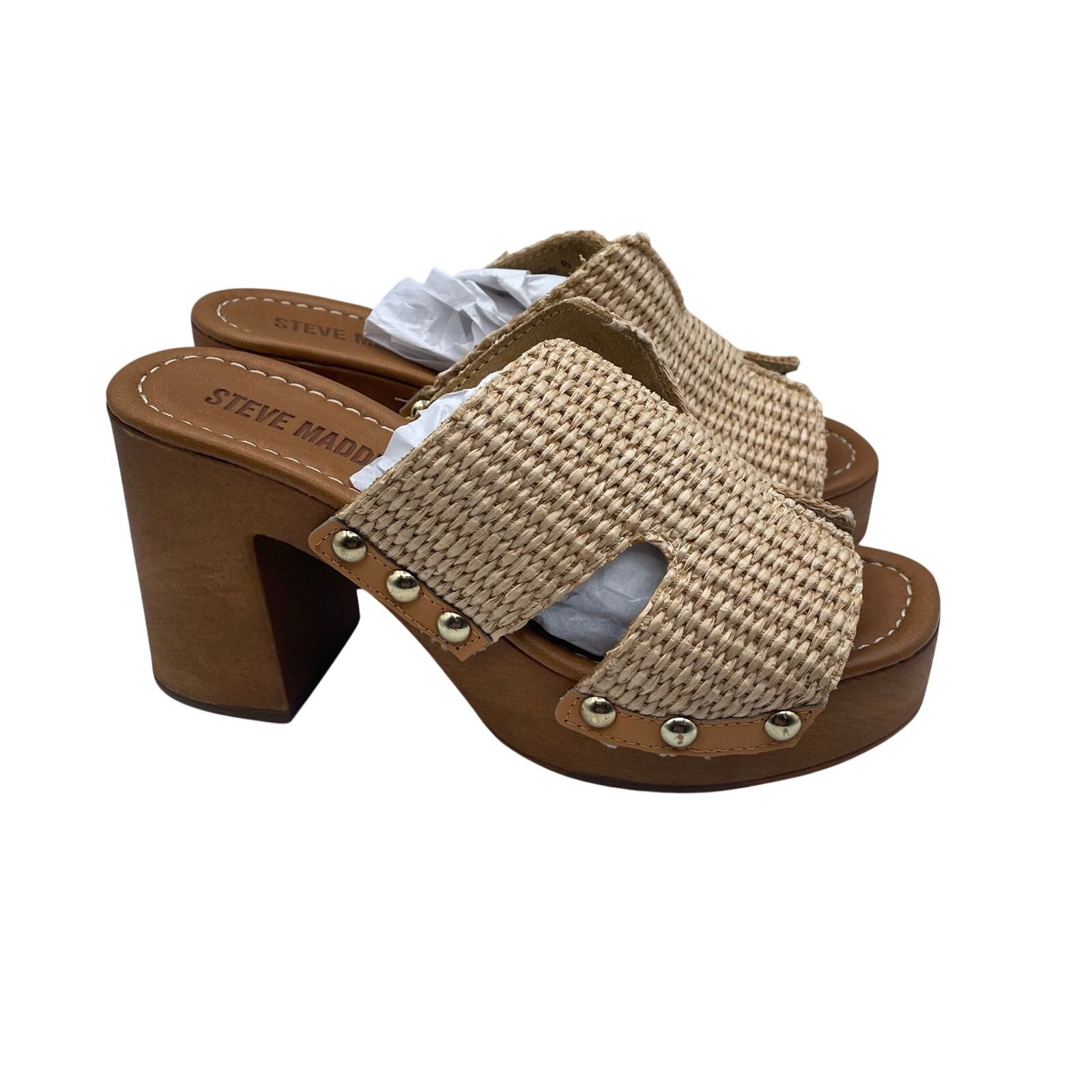 Steve Madden SunKissed Raffia Sandals Block Heels Italy 6