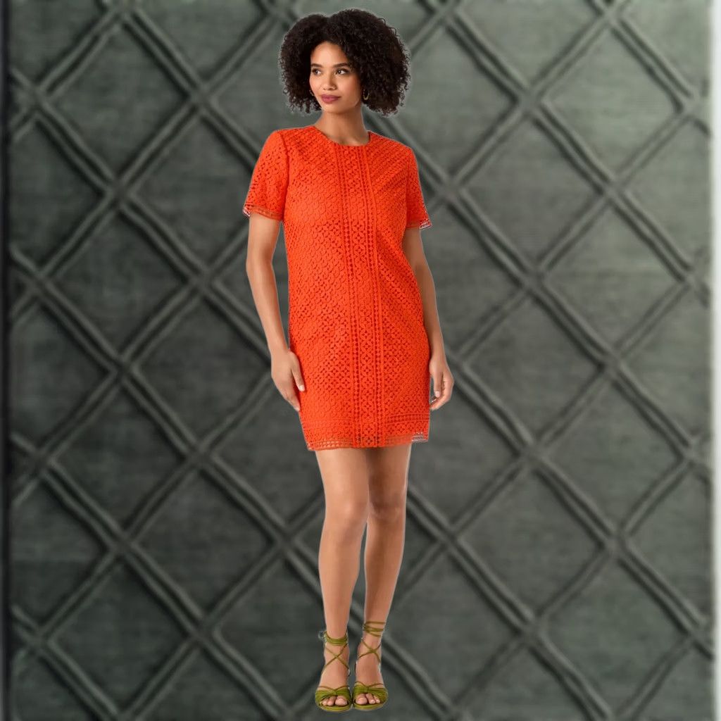 Trina Turk Trina Turk Dress Mini Lace Short-Sleeve Orange 10 Women Size L / US 10 / IT 46 - 1 Thumbnail