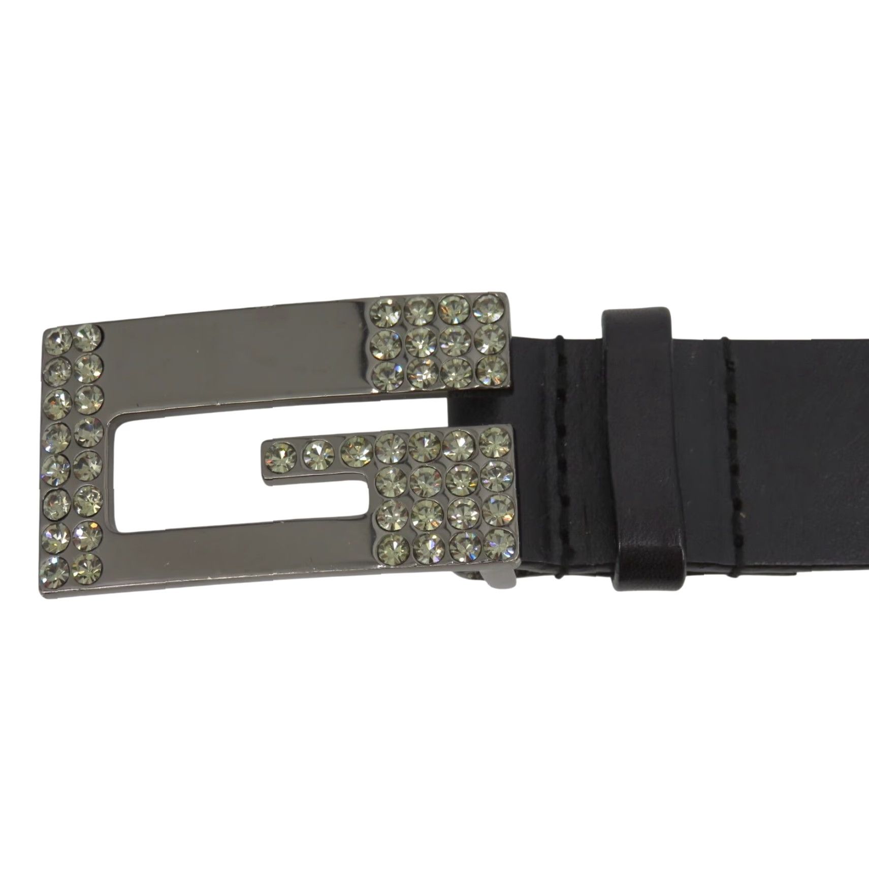 Guess GUESS Belt Men Medium Genuine Leather Gunmetal Rhinestone Bling Buckle Black Belt Size ONE SIZE - 2 Thumbnail