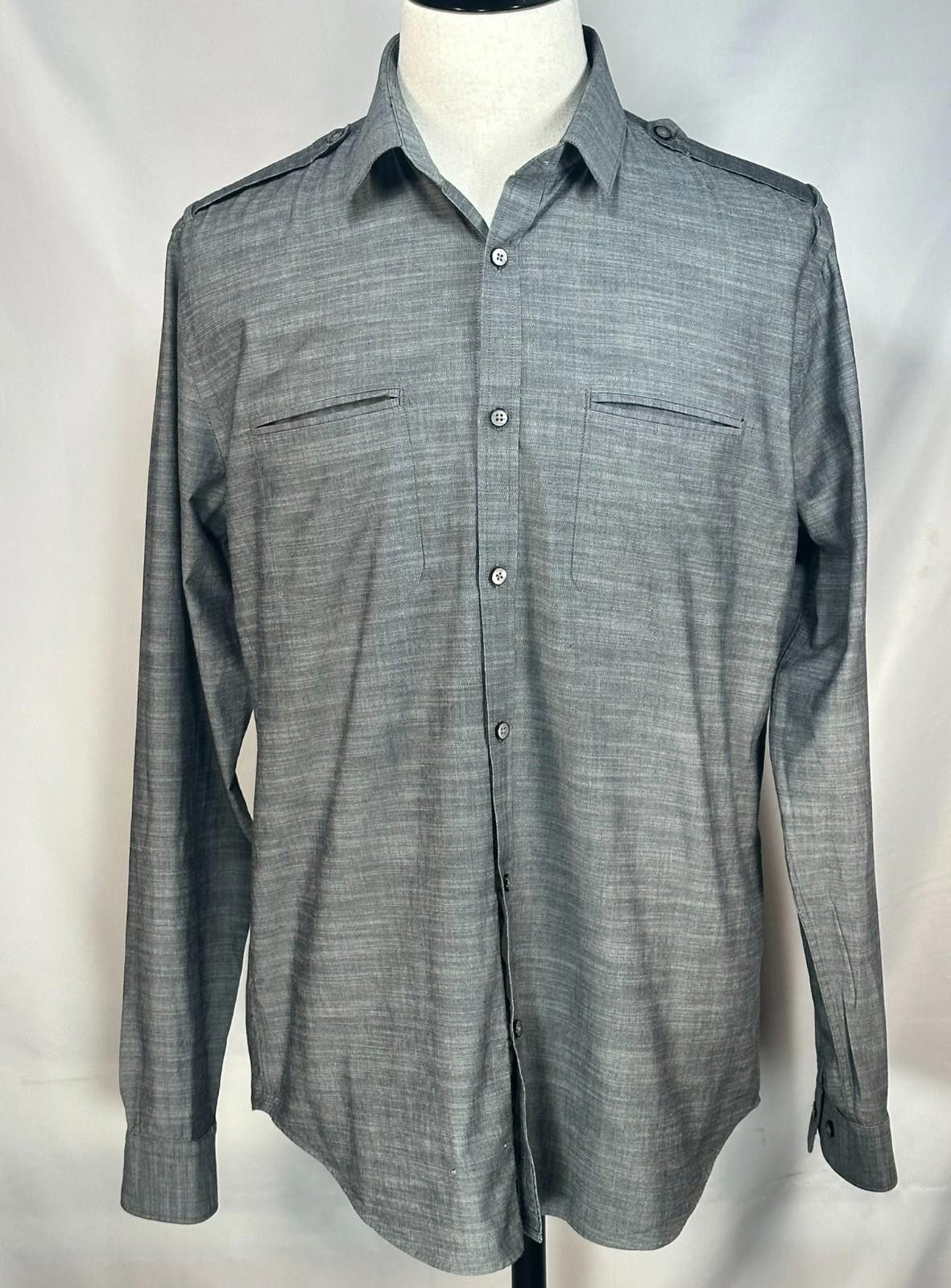 Express Express Fitted 100% Cotton Button-Up Gray Mens L 16-16.5 Size US L / EU 52-54 / 3 - 1 Thumbnail