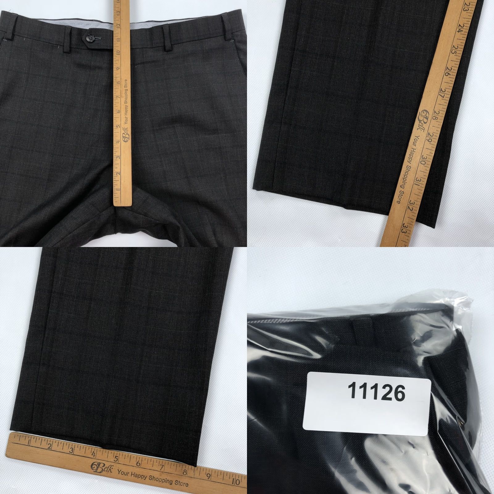 Hart Schaffner Marx Hart Schaffner Marx Men's Dress Pants 100 Wool Flat Front Taupe Plaid 35R Regular Size US 35 - 8 Thumbnail
