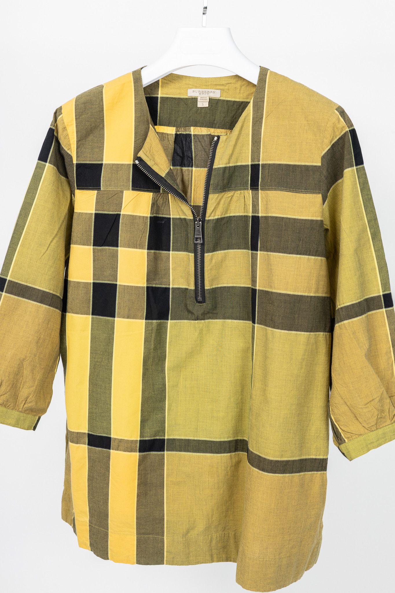 Burberry Burberry Brit Yellow Check Cotton Zip Blouse Size S / US 4 / IT 40 - 3 Thumbnail