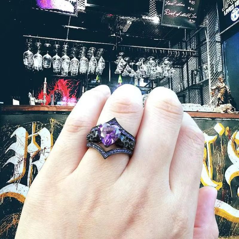 Jewelry Gothic Style Rings Plated Inlaid Heart Size ONE SIZE - 2 Thumbnail