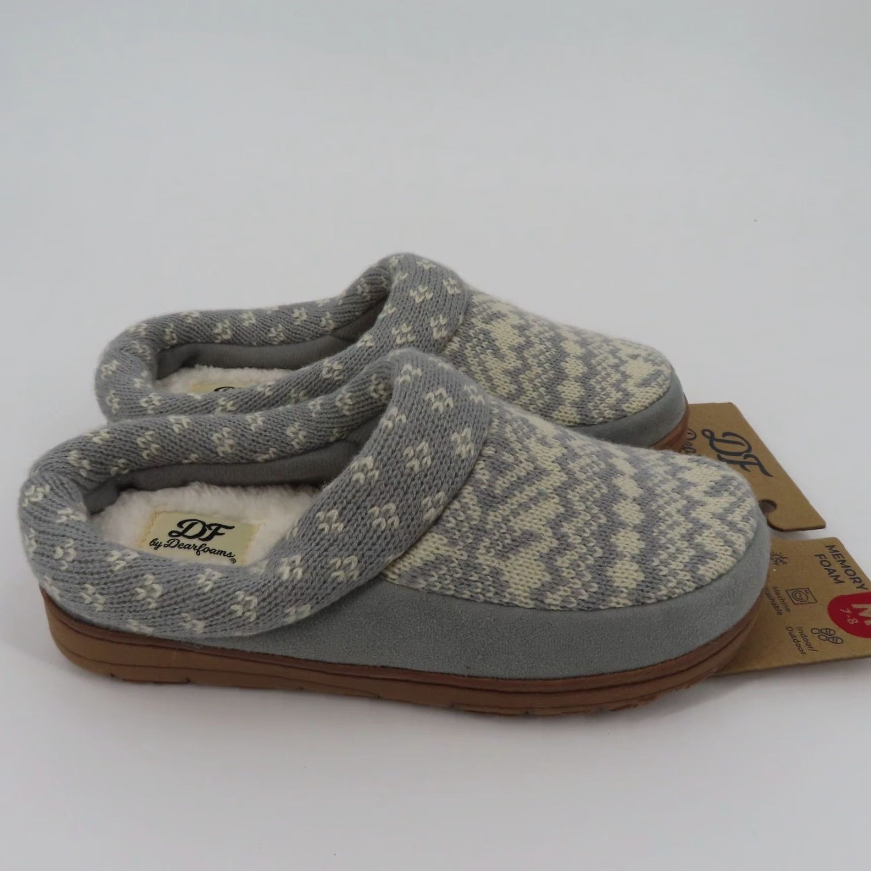 Vintage Dearfoams Slipper Women Medium 7-8 Gray Knit Memory Foam Indoor Outdoor Slip-On New Size M / US 6-8 / IT 42-44 - 7 Thumbnail