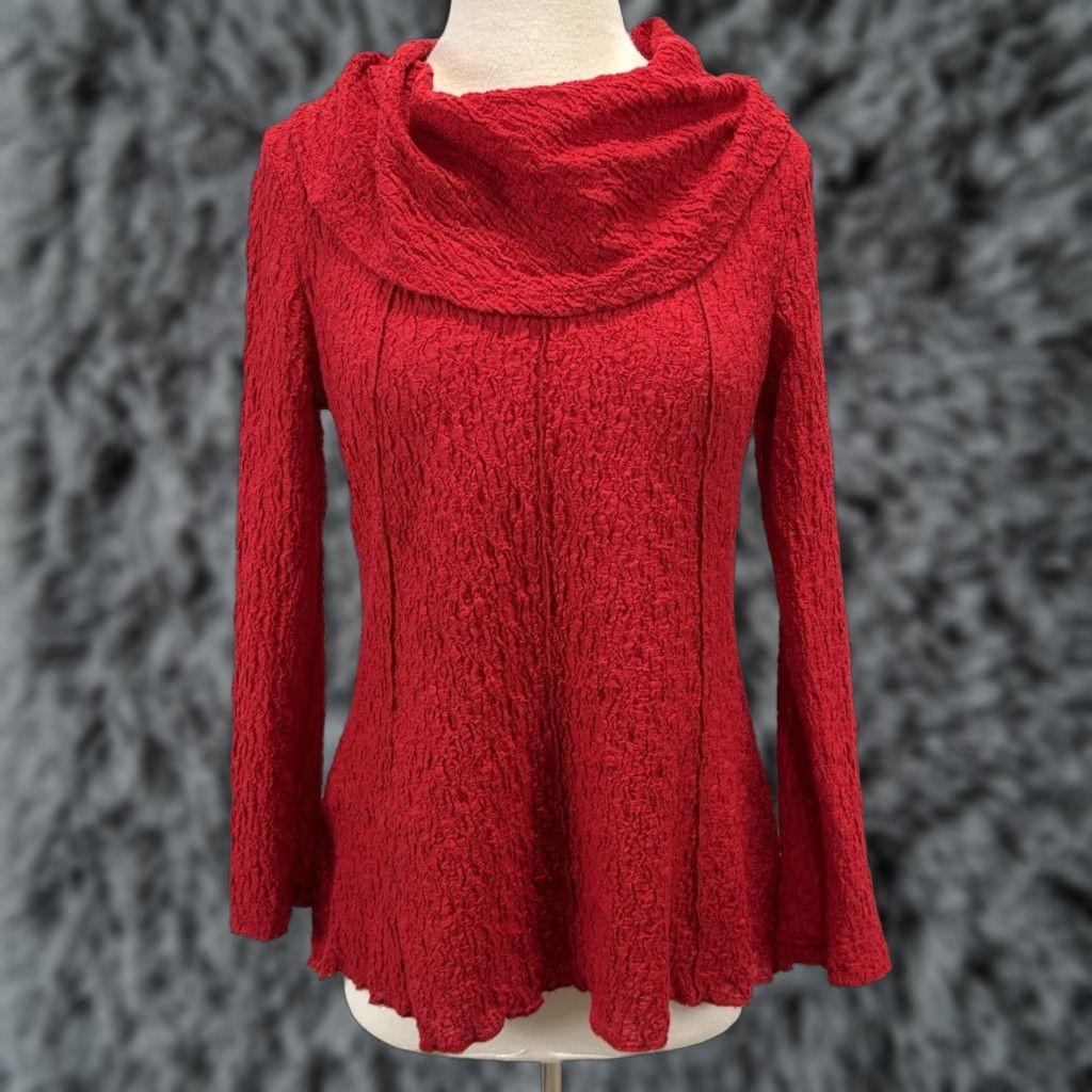 Vintage VINTAGE Ali Miles Tunic Shirt Women Small Red Cowl Neck Crinkle Lagenlook Artsy - Cotton Blend Pullover Long Sleeve Size Small Mens? Wait. Size S / US 4 / IT 40 - 1 Thumbnail
