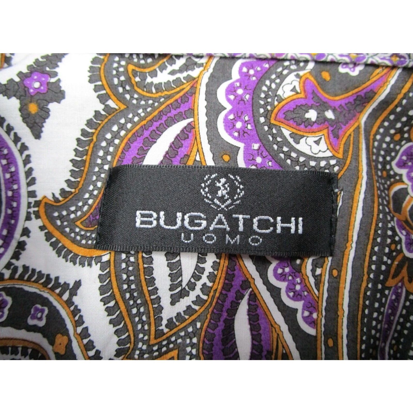 BUGATCHI BUGATCHI UOMO Dress Shirt Mens 2XL Purple Paisley Button Up Cuff Long Sleeve Knit Cotton Formal Shirt Size 48R - 3 Thumbnail