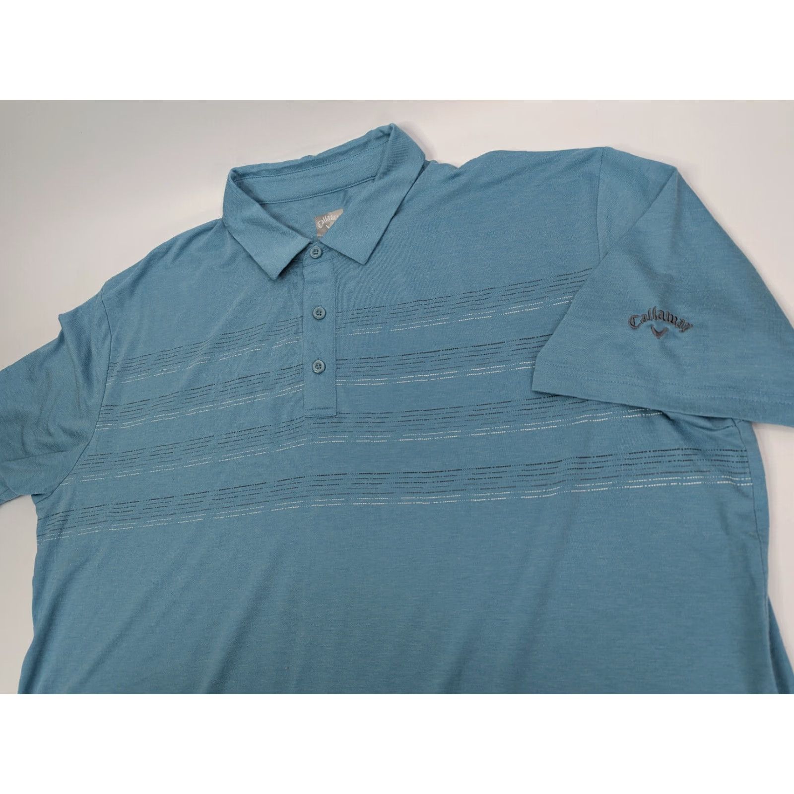 Callaway Callaway Polo Shirt Mens 2XL Blue Stripe Performance Golf Shirt Short Sleeve Button Collar Logo 100% Polyester Size US XXL / EU 58 / 5 - 2 Thumbnail
