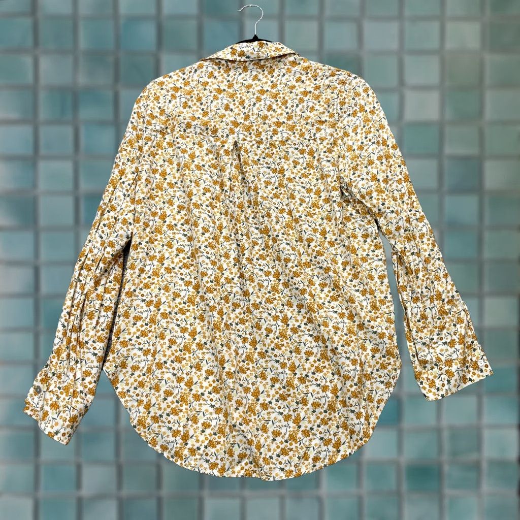 Vintage Jane And Delancey Shirt Womens M Beige Floral Roll Tab Sleeve Button Up Size M / US 6-8 / IT 42-44 - 1 Thumbnail