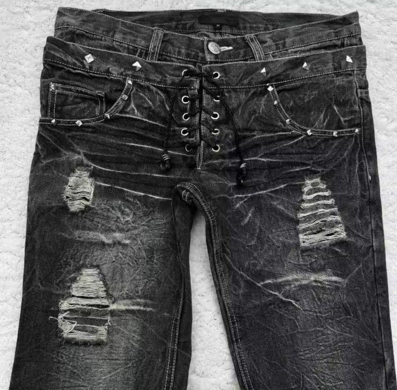 Other Y2K Washed Flared Double Waisted Lace Up Jean Size US 36 / EU 52 - 2 Thumbnail