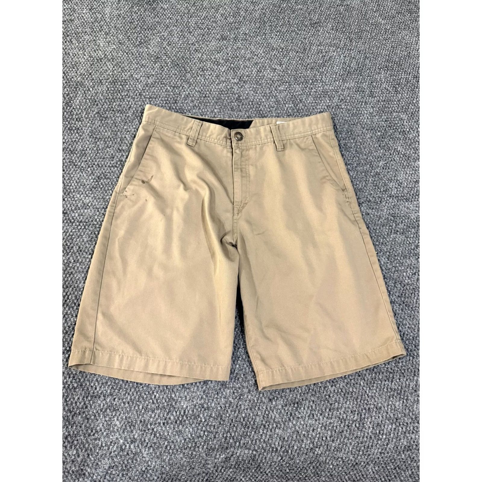 Volcom Volcom Shorts Mens 33 Chino Casual 11 Inch Beige Stretch Flat Front Pockets Cotton Polyester Spandex Canvas Summer Casual Mens Bedrock Slate Logo Size US 33 - 2 Thumbnail