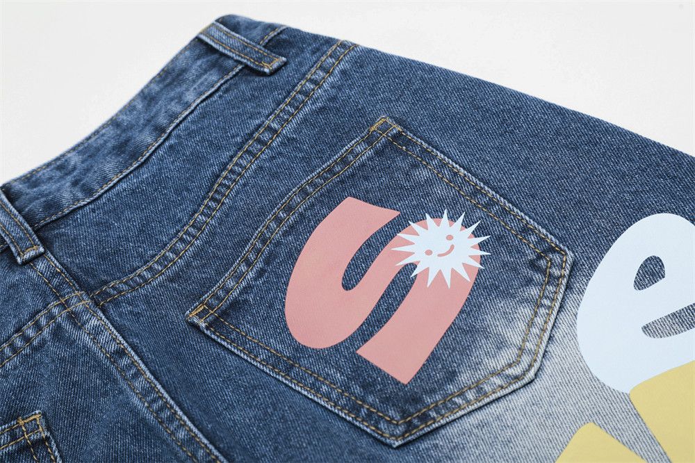 Jean Men's loose washed cartoon letter printed scimitar jeans y2k Size US 32 / EU 48 - 3 Thumbnail