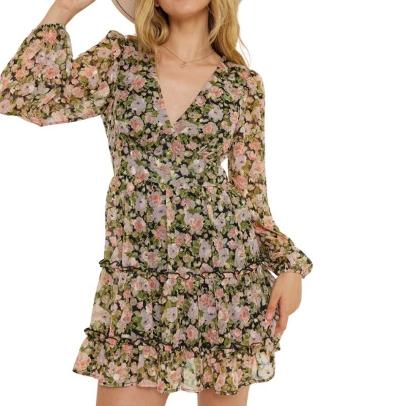 Other All In Favor Mini Dress Long Sleeves Floral Multi Women's L Size L / US 10 / IT 46 - 1 Thumbnail