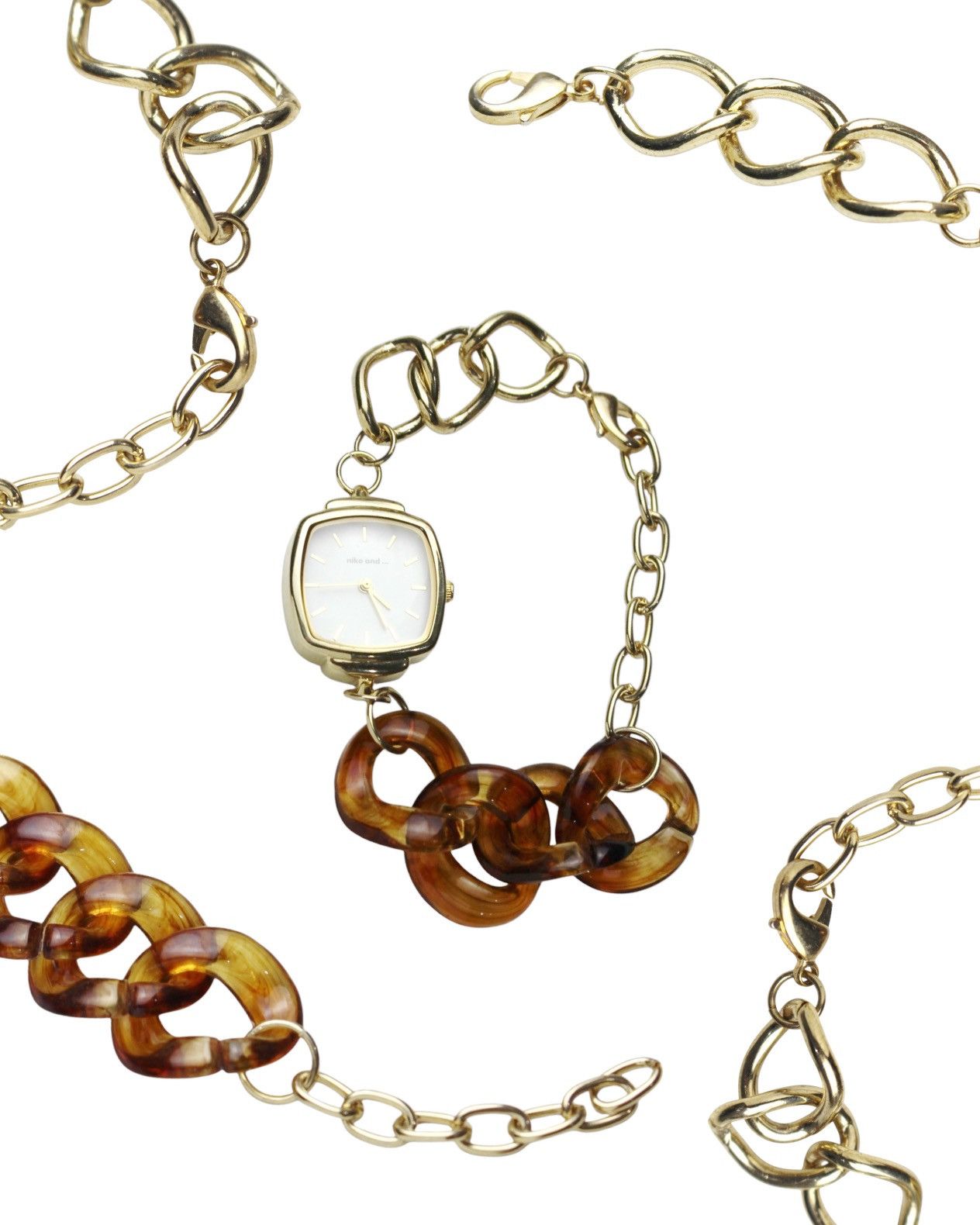Japanese Brand NIKO AND AMBER RESIN & GOLD LINK CHAIN WATCH Size ONE SIZE - 1 Thumbnail