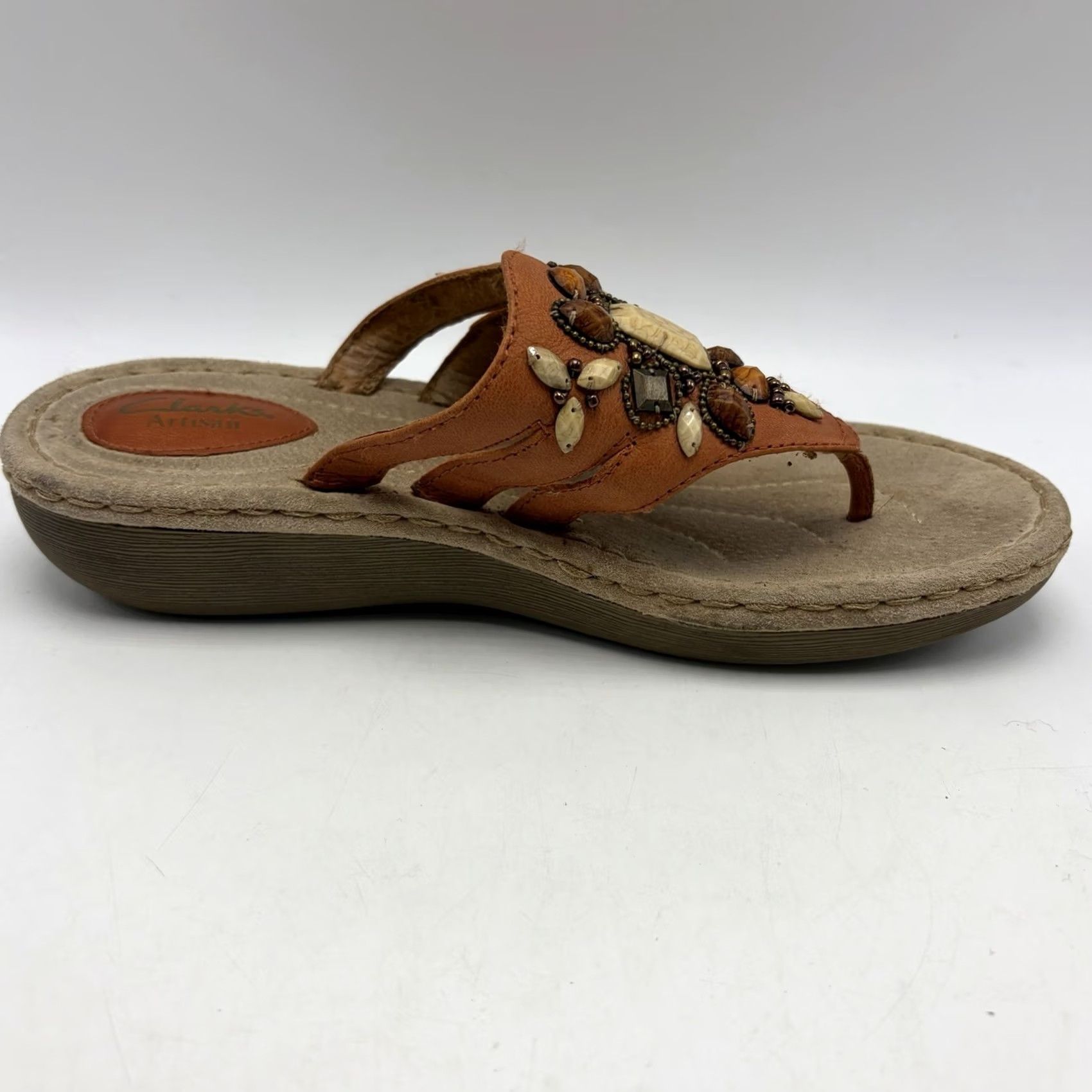 Clarks Clarks Artisan Sandals Womens 8 M Orange Leather Beaded Boho Thong Read Size US 7 / IT 37 - 6 Thumbnail