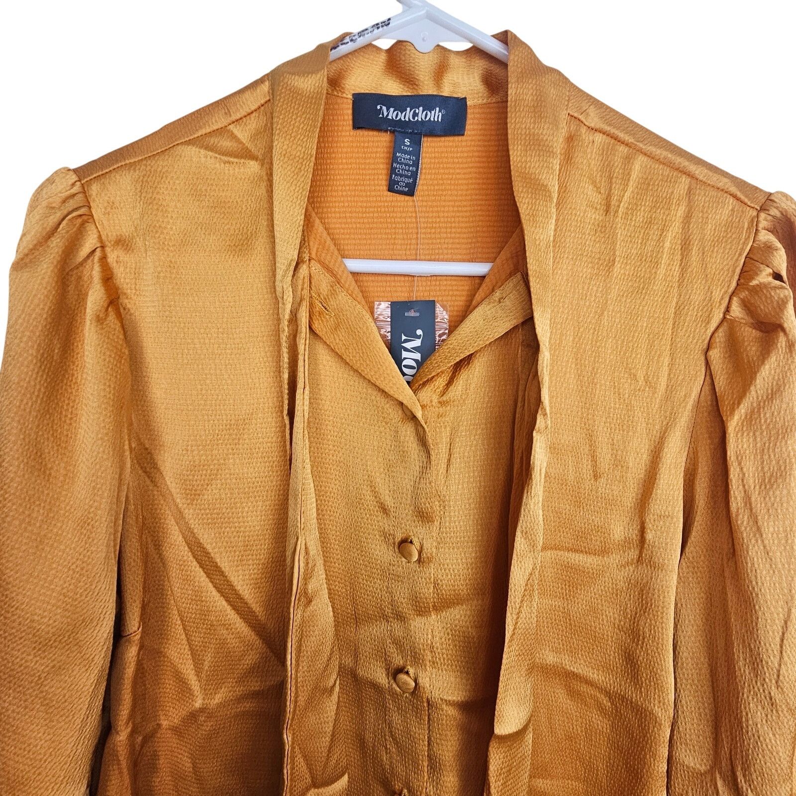 Modernica ModCloth Womens Button Front Blouse Size S Mustard Shiny Size S / US 4 / IT 40 - 2 Thumbnail