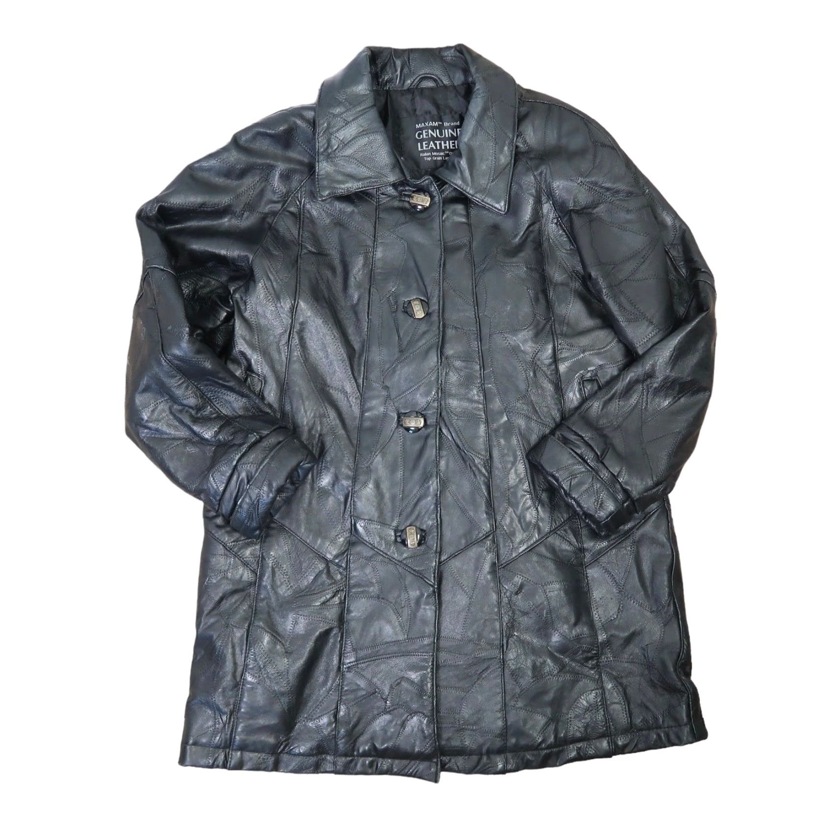 Vintage VINTAGE Maxam Leather Jacket Patchwork Lambskin Coat 1990s M Black Womens Grunge Casual Jacket Size M / US 6-8 / IT 42-44 - 2 Thumbnail