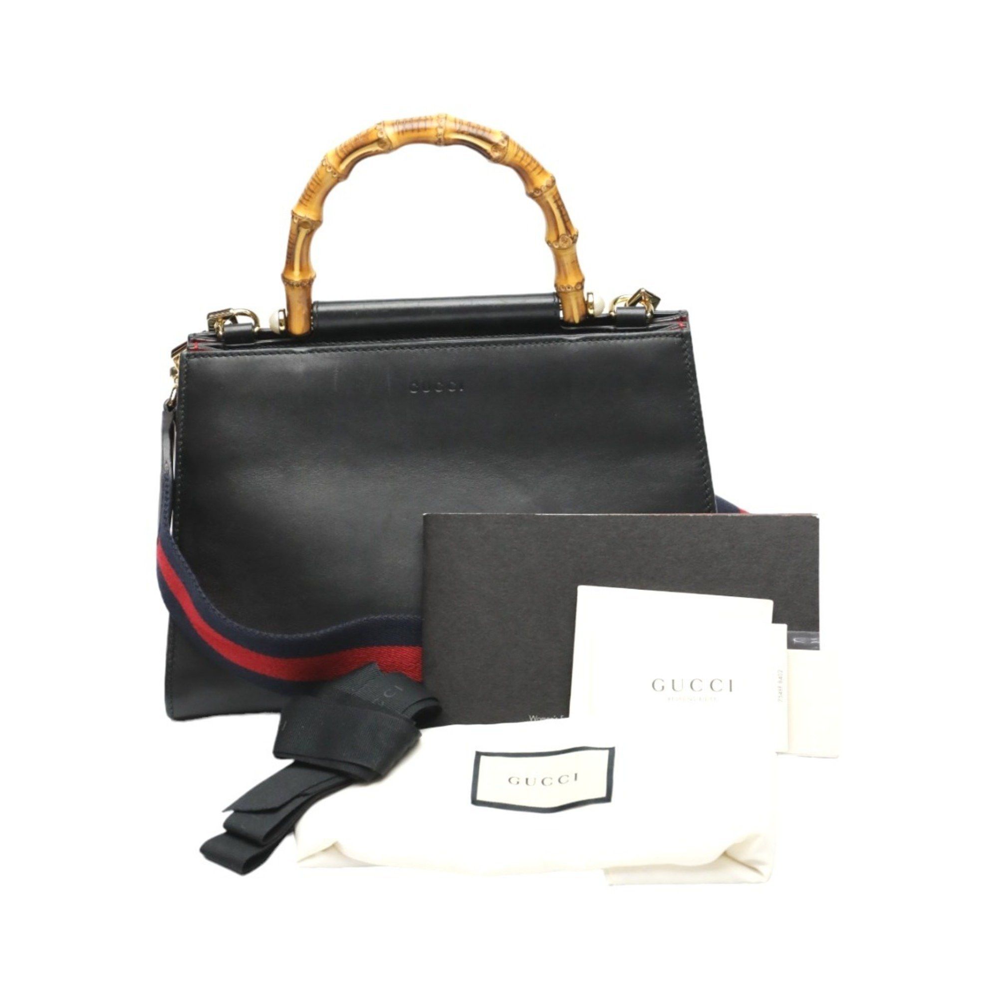 Gucci GUCCI Handbag Bamboo Leather 2way Bag 459076 Black Size ONE SIZE - 1 Thumbnail