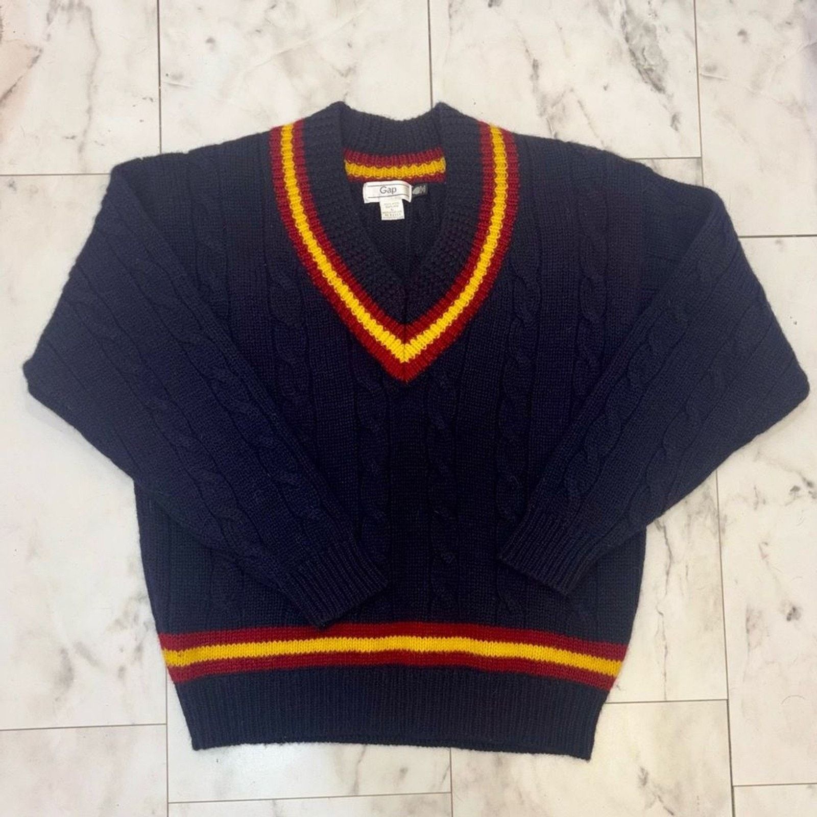 Gap Deadstock 1990s GAP Cable Knit Cricket Sweater Sz L Size XL / US 12-14 / IT 48-50 - 8 Thumbnail