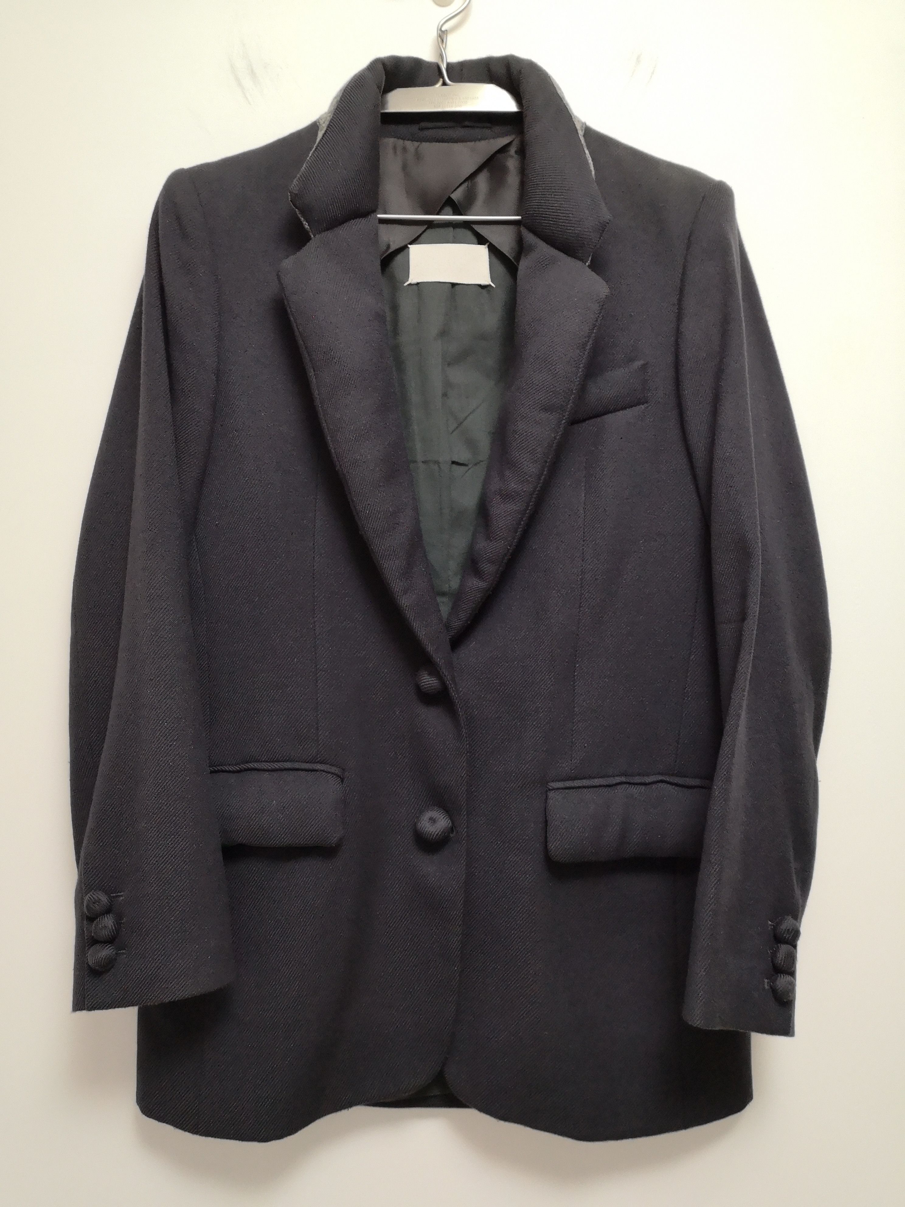 Padded Lapel Collar Wool Twill Blazer Jacket
