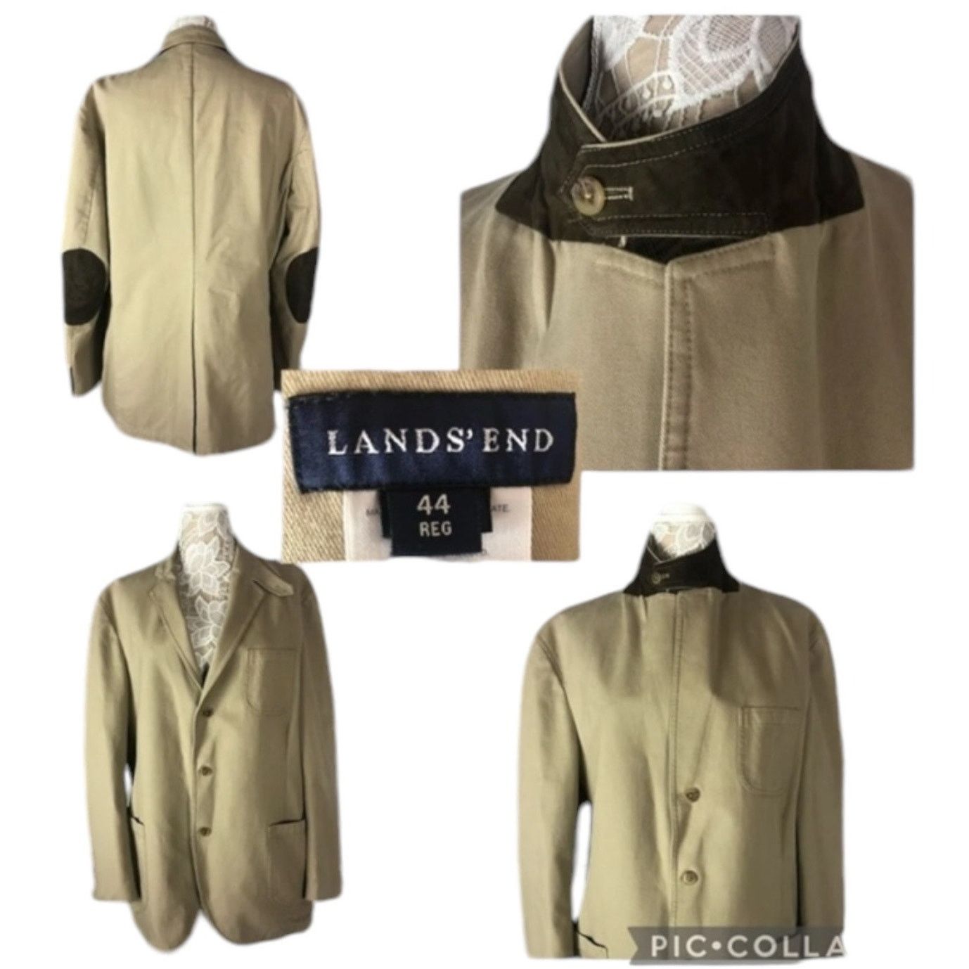 Lands' End Barn coat stand collar patch elbow Khaki Lands' End 44 R Size US L / EU 52-54 / 3 - 4 Thumbnail