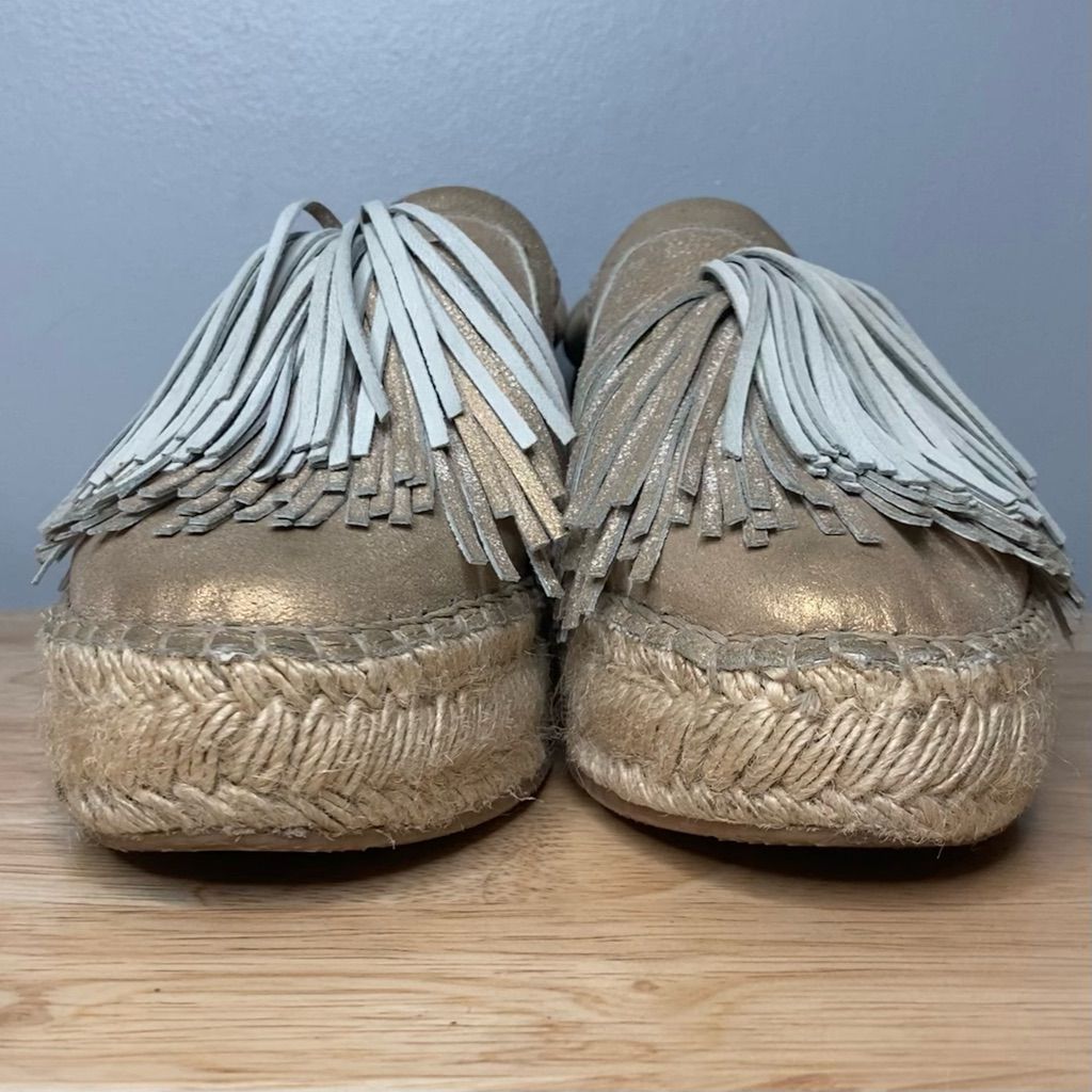 J Brand J Slides Raoul Espadrilles Pompom Accent Metallic Leather Sneaker Women’s Size 6 Size US 6 / IT 36 - 4 Thumbnail