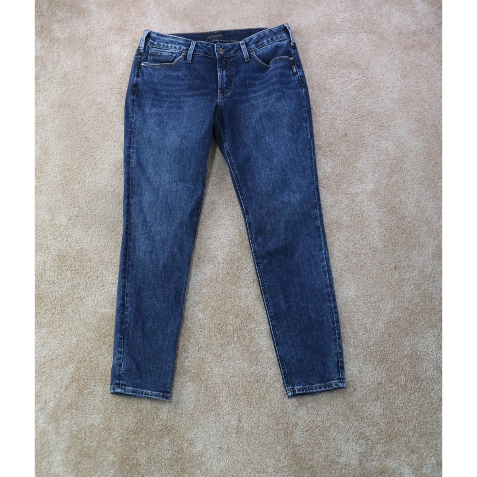 Silver Jeans Co. SILVER Jeans Silver Suki Skinny Jeans Women 32x29 Blue Denim Stretch 5-Pocket Rise Mid Slim Size 32 Regular Size 24" / US 00 / IT 34 - 2 Thumbnail