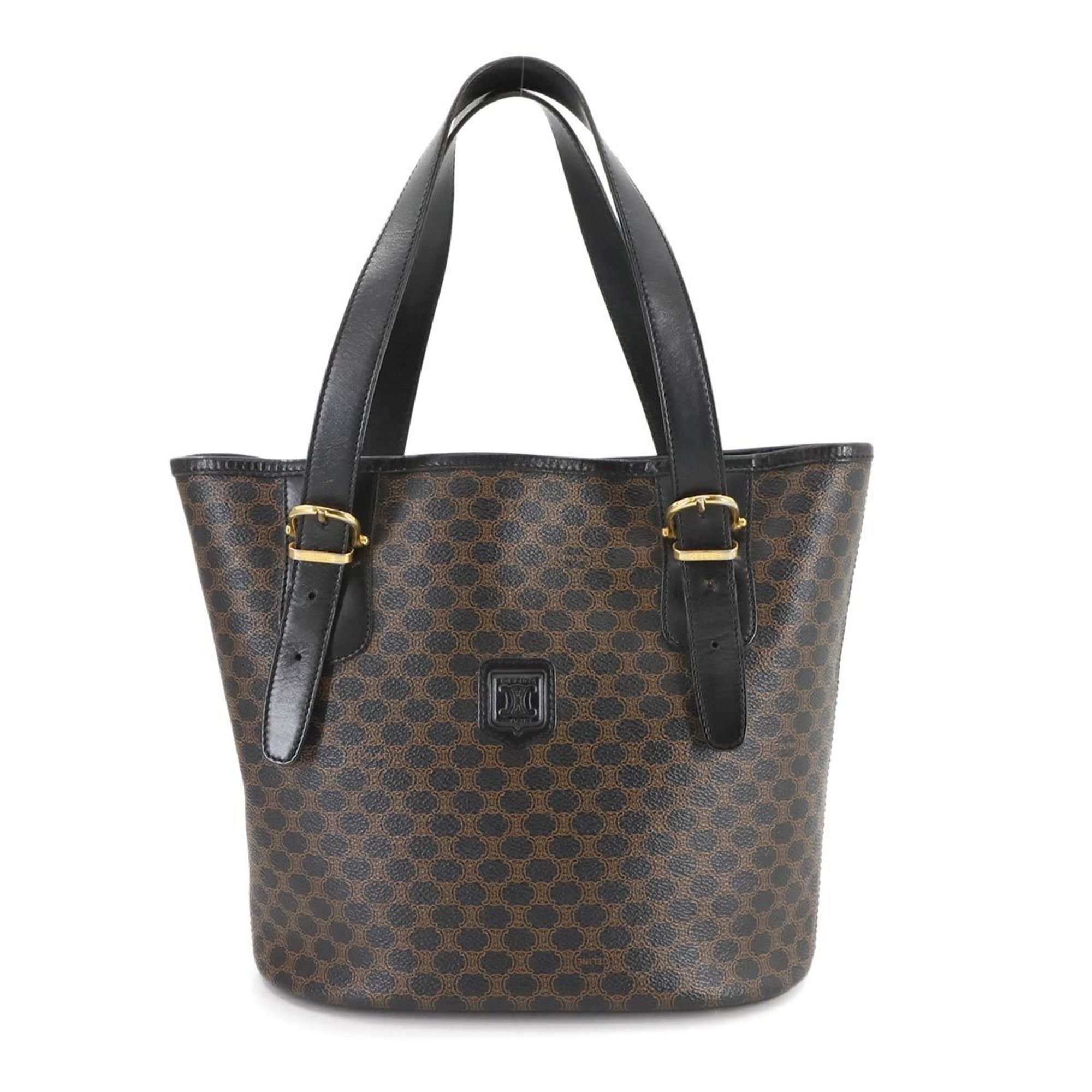 Celine Macadam Tote Bag Black Brown Leather Gold Hardware, Women's