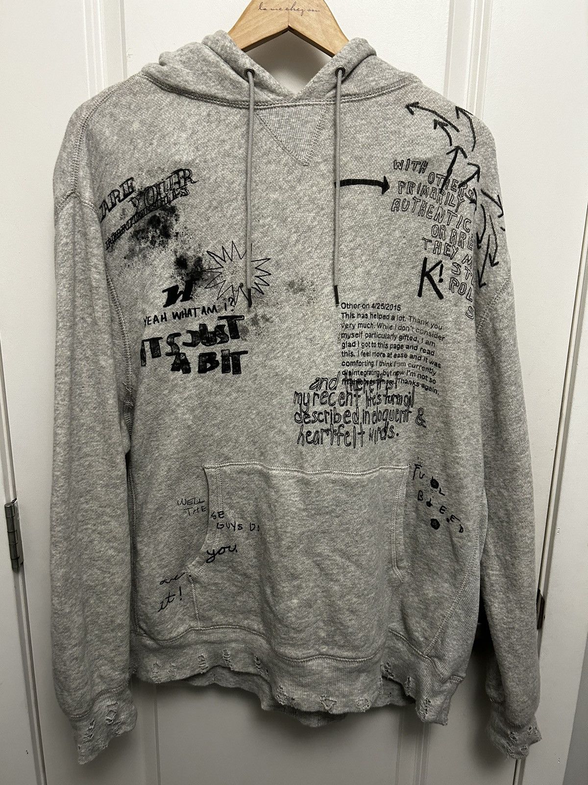 R13 R13 SS18 Distressed Doodle Hoodie Grey Grailed