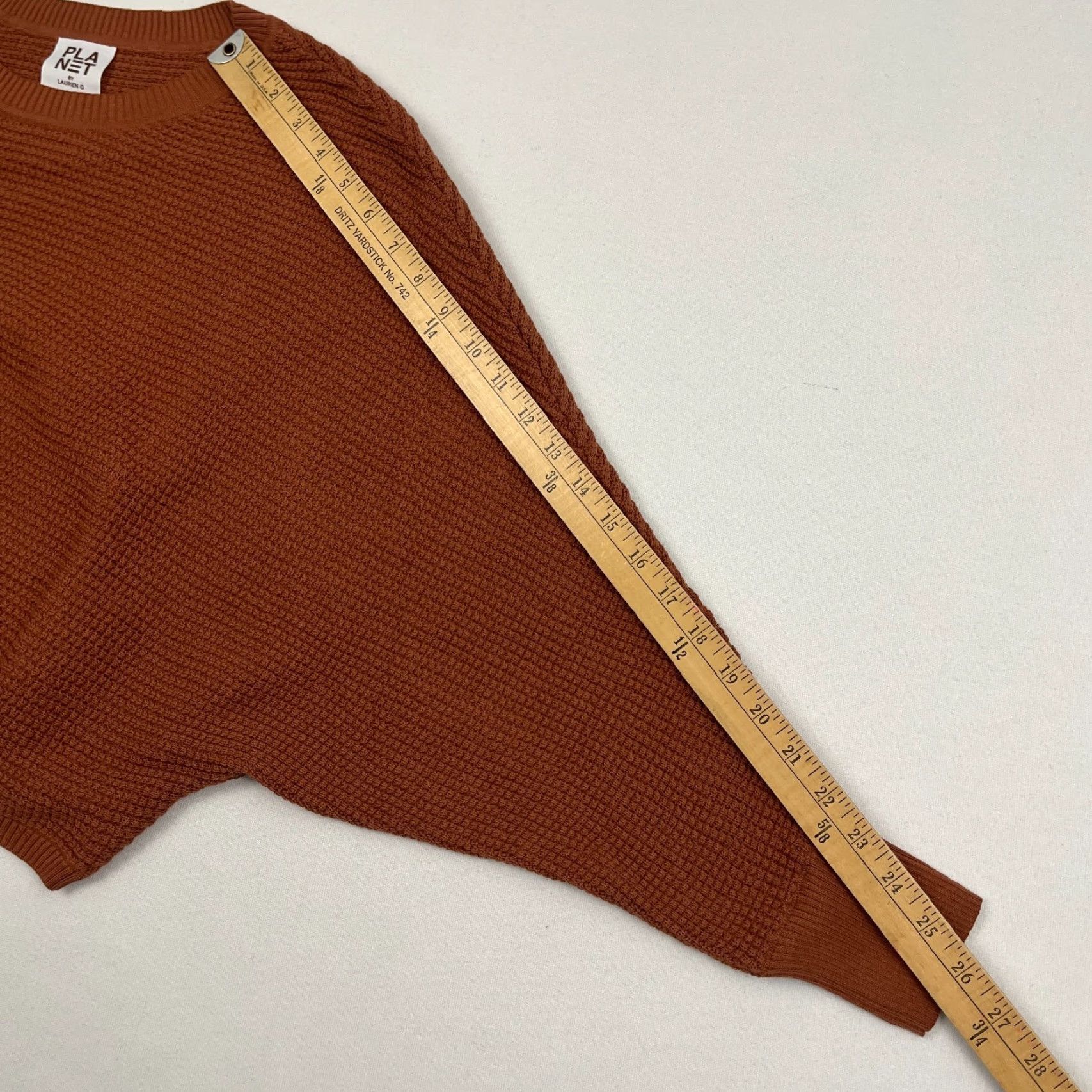 Vintage Planet by Lauren G Womens Sweater One Size Orange Brown Oversized Waffle Knit Pullover Crew Neck Dolman Sleeve Knit Comfort Casual Vintage: No Size ONE SIZE - 6 Thumbnail
