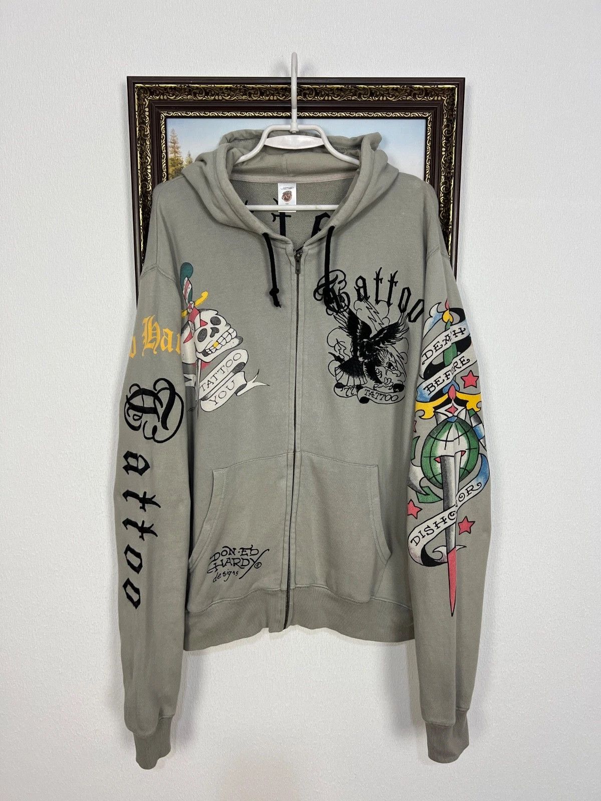 Ed Hardy Vintage Ed Hardy Tatoo Hoodie Rare Skull Jacket Over Print Size US XL / EU 56 / 4 - 3 Thumbnail
