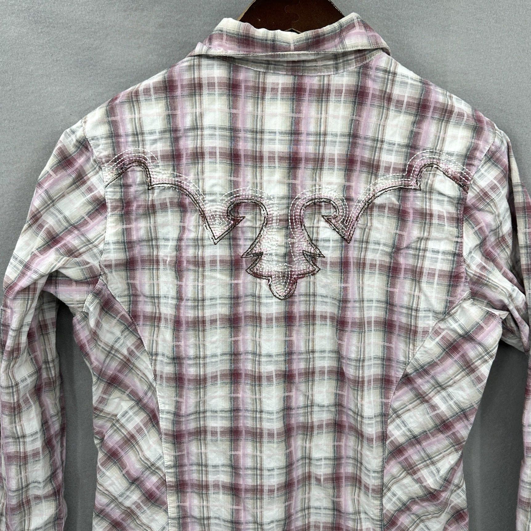 Wrangler Wrangler Shirt Women's Small Pink Plaid Western Pearl Snap Embroidered Slim Button-Up Western 50s/60s Style Mens? Size S / US 4 / IT 40 - 3 Thumbnail