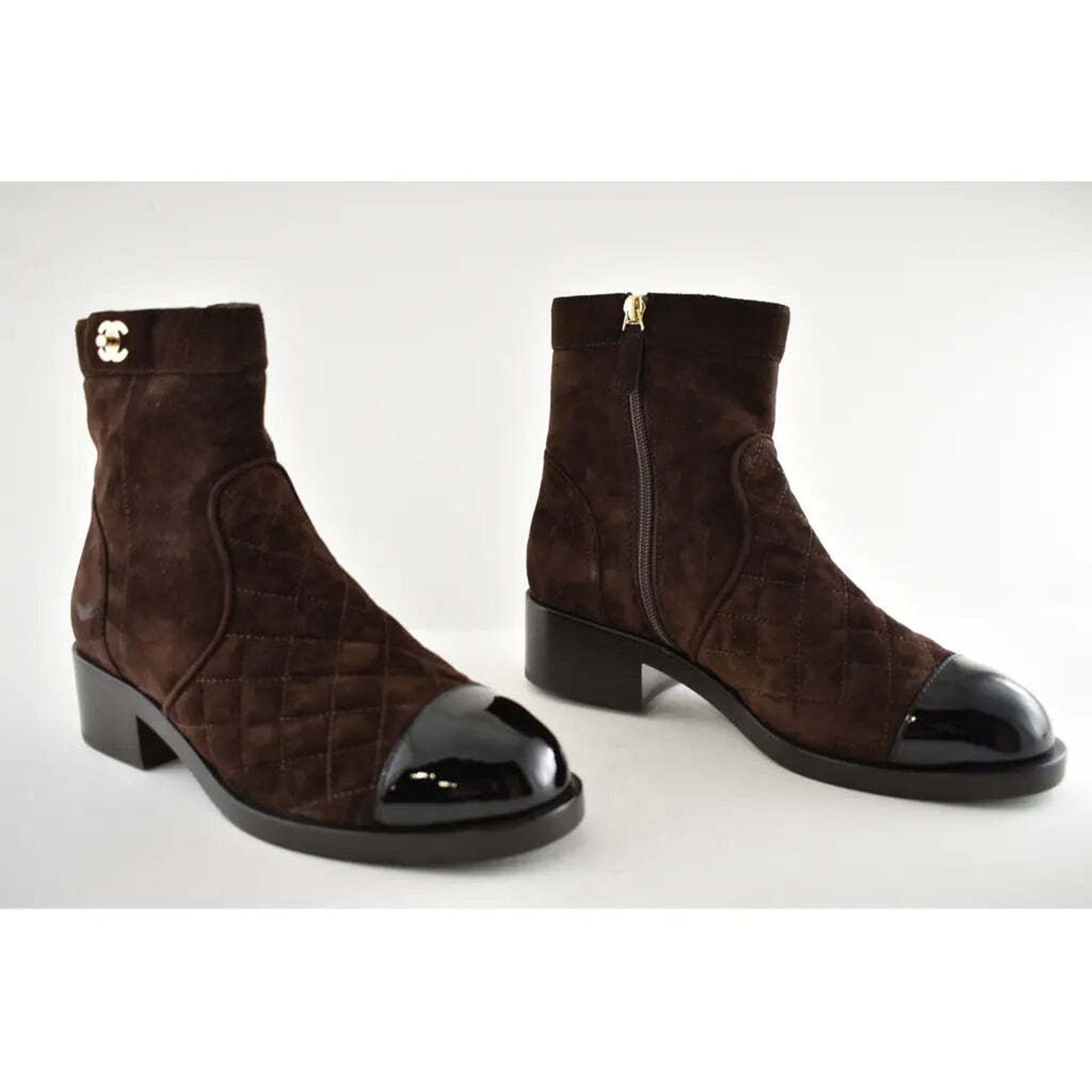 Chanel Chanel 20K Black Brown Suede Quilted Turnlock CC Patent Size US 10 / IT 40 - 2 Thumbnail