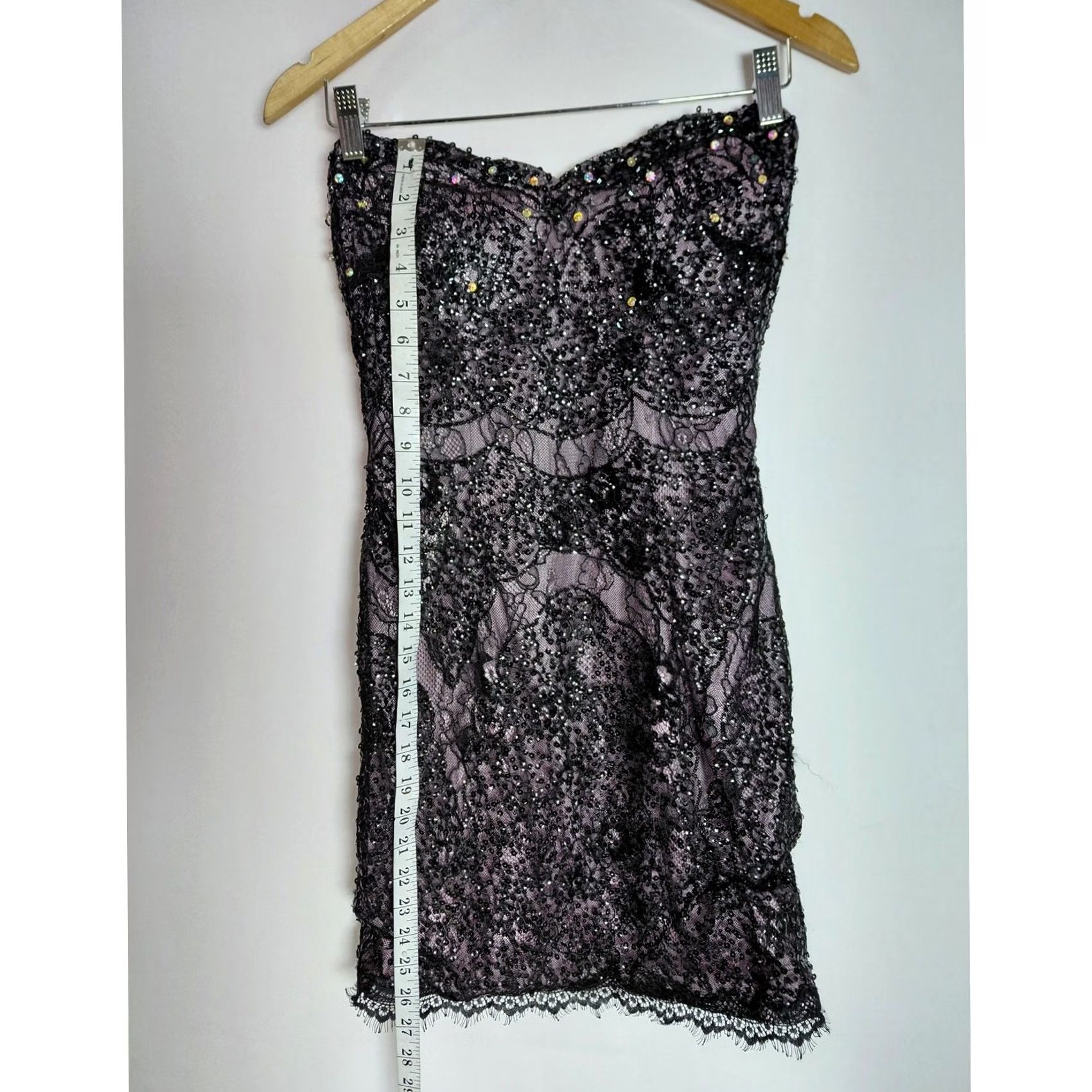 Vintage ALYCE PARIS Black Sequin Lace Strapless Dress Size 4 Short Sleeveless Solid Party/Cocktail Formal Womens Size 27" / US 4 / IT 40 - 8 Thumbnail