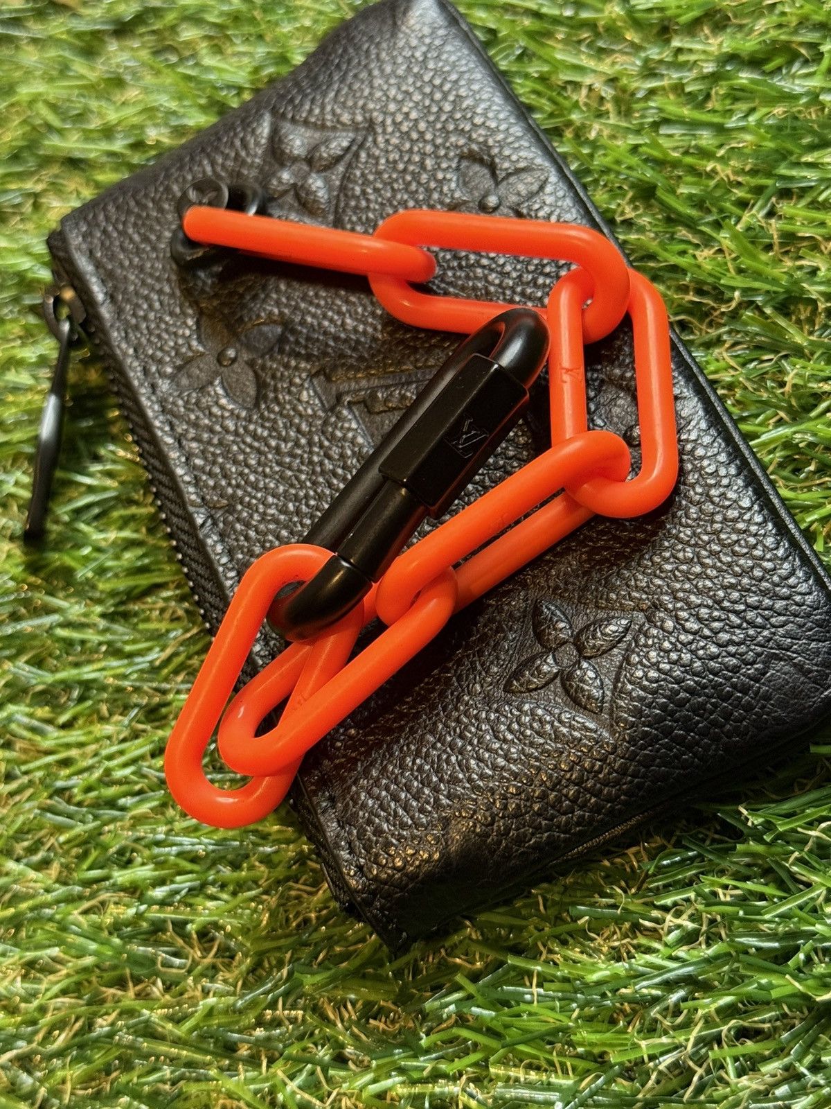 Louis Vuitton GRAIL🦄📜LV X Virgil Black Leather Orange Chain Coin/Key Pouch Size ONE SIZE - 8 Thumbnail