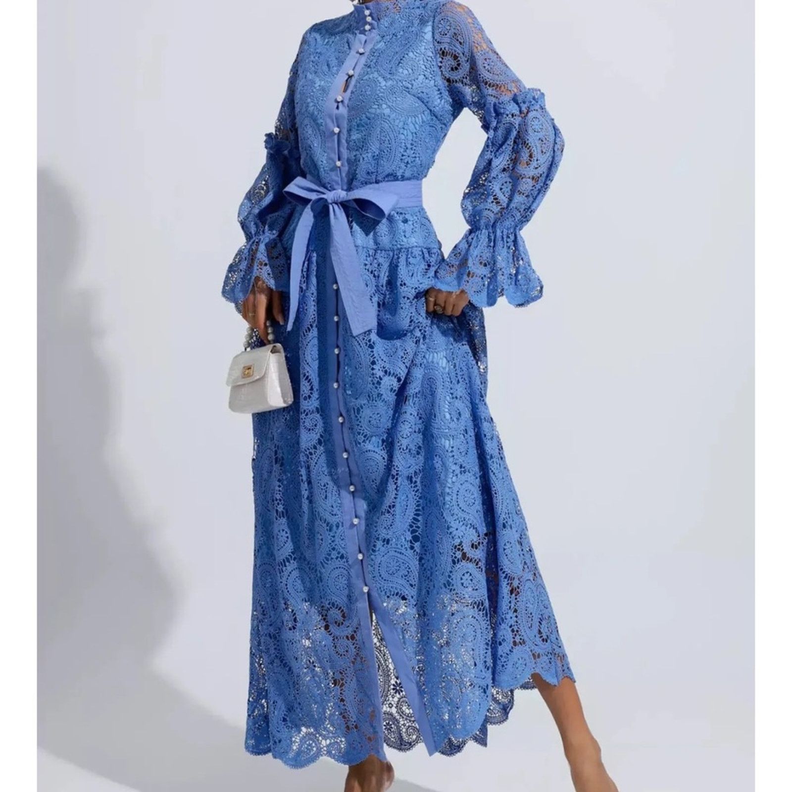 Other Elegant Long Sleeve Blue Lace Dress Size S / US 4 / IT 40 - 1 Thumbnail